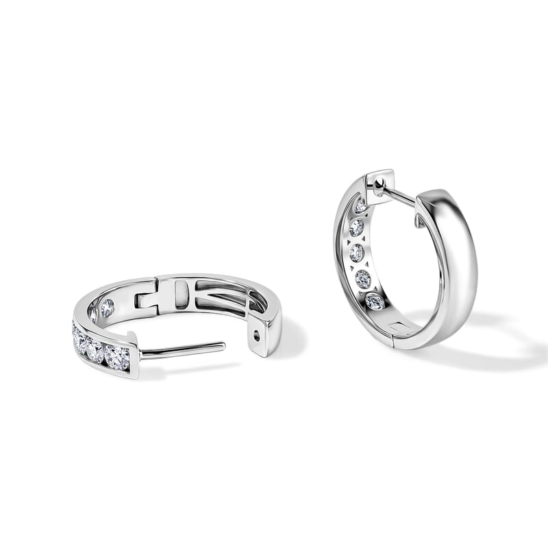 EverTrue Moissanite 3.40 ctw Band Ring (Size 5.0) and Hoop Earrings in Platinum Bond