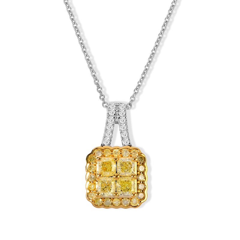 Luxoro Natural Yellow and White Diamond SI 1.00 ctw Pendant Necklace in 14K White Gold 20 Inches