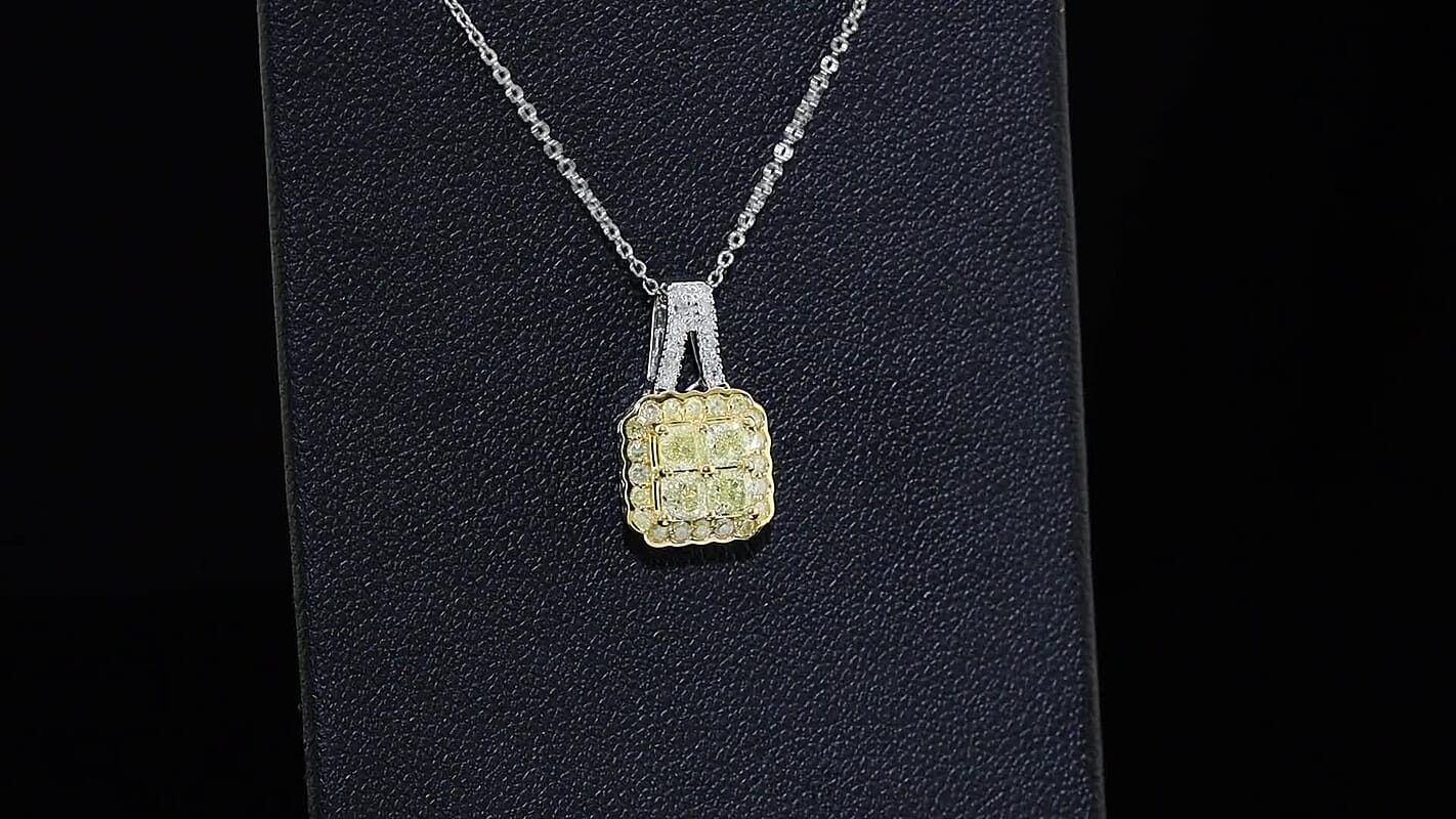 Luxoro 14K White Gold Natural Yellow and White Diamond (SI) Pendant Necklace (20 Inches) 1.00 ctw