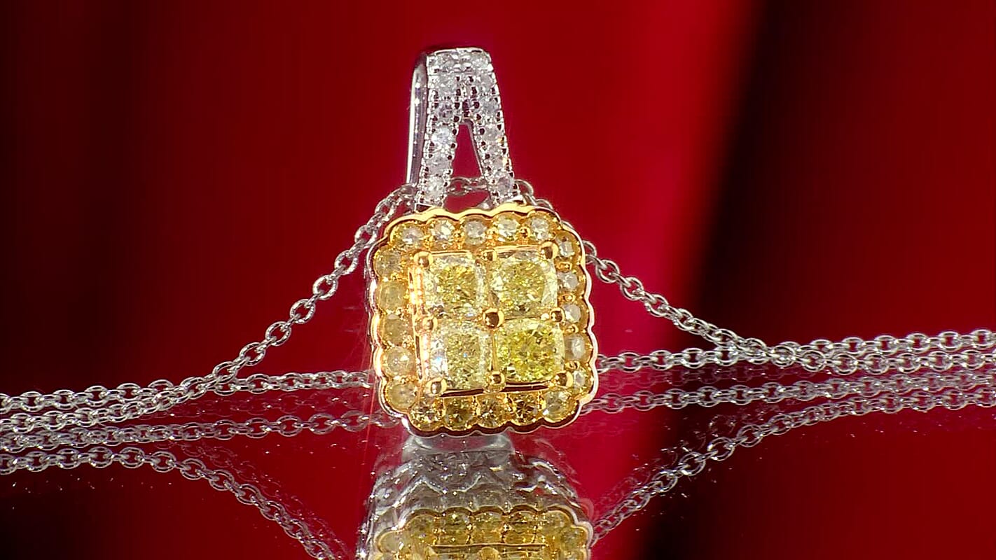 Luxoro 14K White Gold Natural Yellow and White Diamond (SI) Pendant Necklace (20 Inches) 1.00 ctw