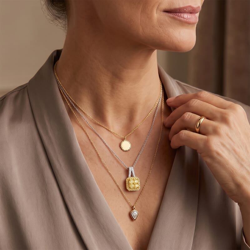 Luxoro Natural Yellow and White Diamond SI 1.00 ctw Pendant Necklace in 14K White Gold 20 Inches