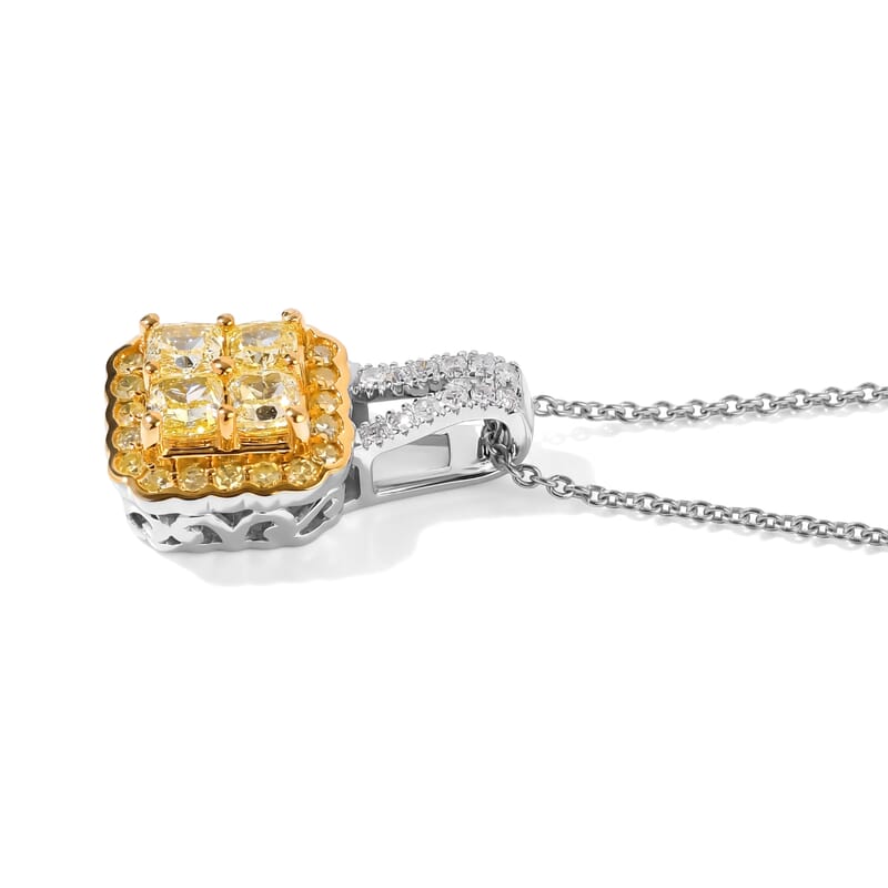 Luxoro Natural Yellow and White Diamond SI 1.00 ctw Pendant Necklace in 14K White Gold 20 Inches