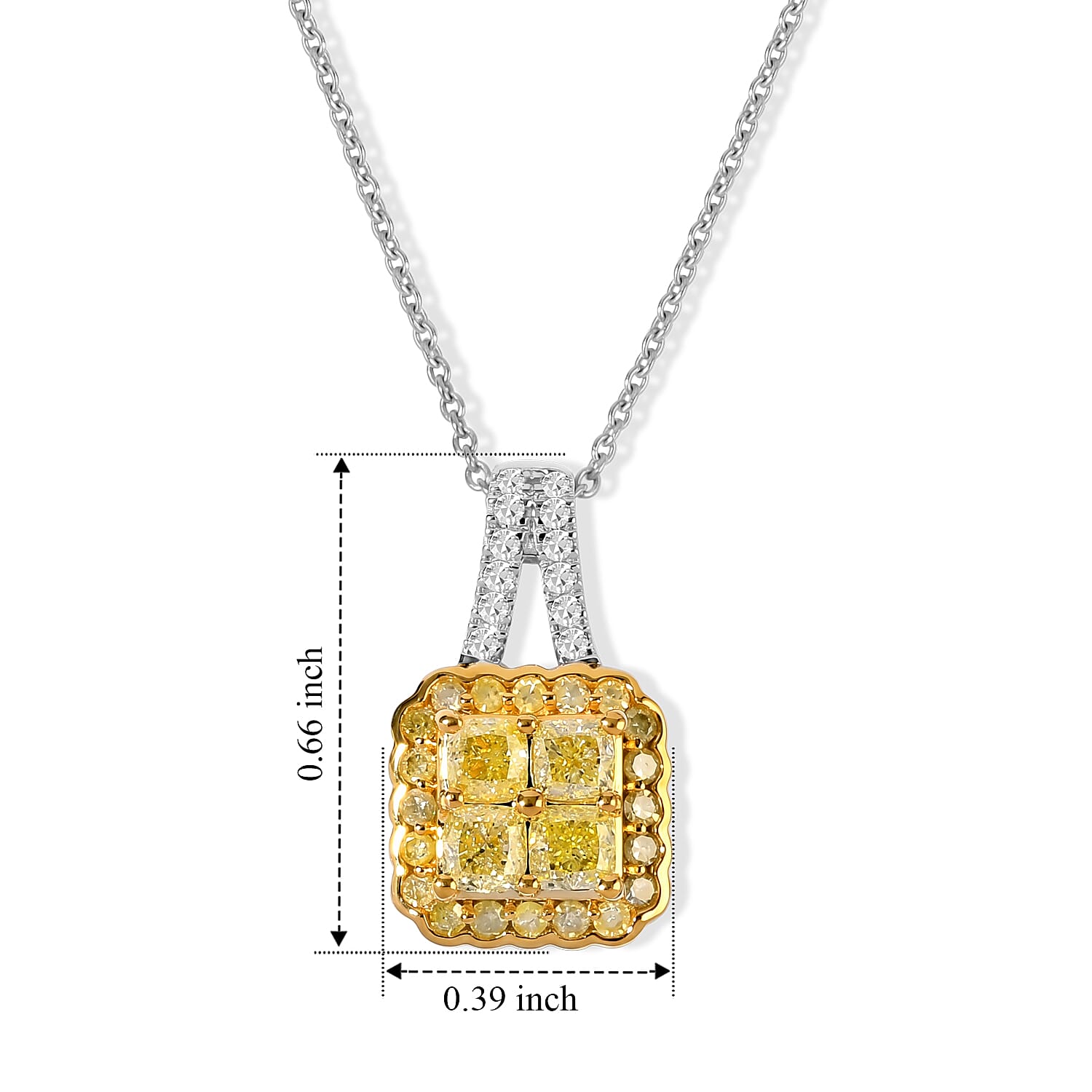 Luxoro Natural Yellow and White Diamond SI 1.00 ctw Pendant Necklace in 14K White Gold 20 Inches