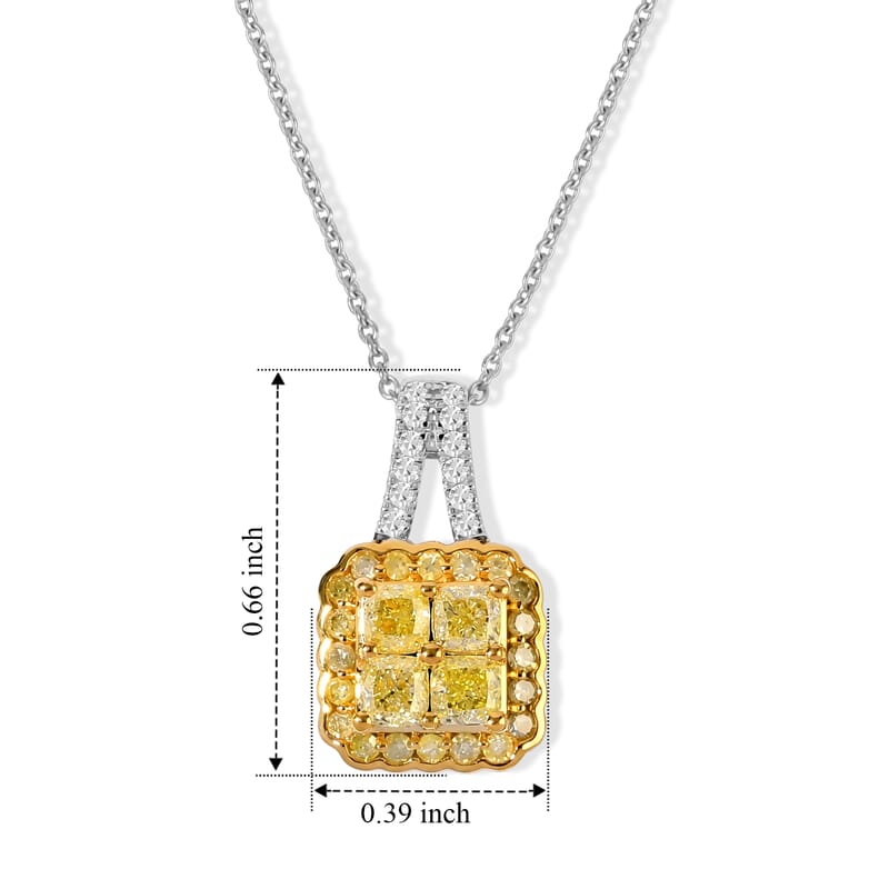 Luxoro Natural Yellow and White Diamond SI 1.00 ctw Pendant Necklace in 14K White Gold 20 Inches