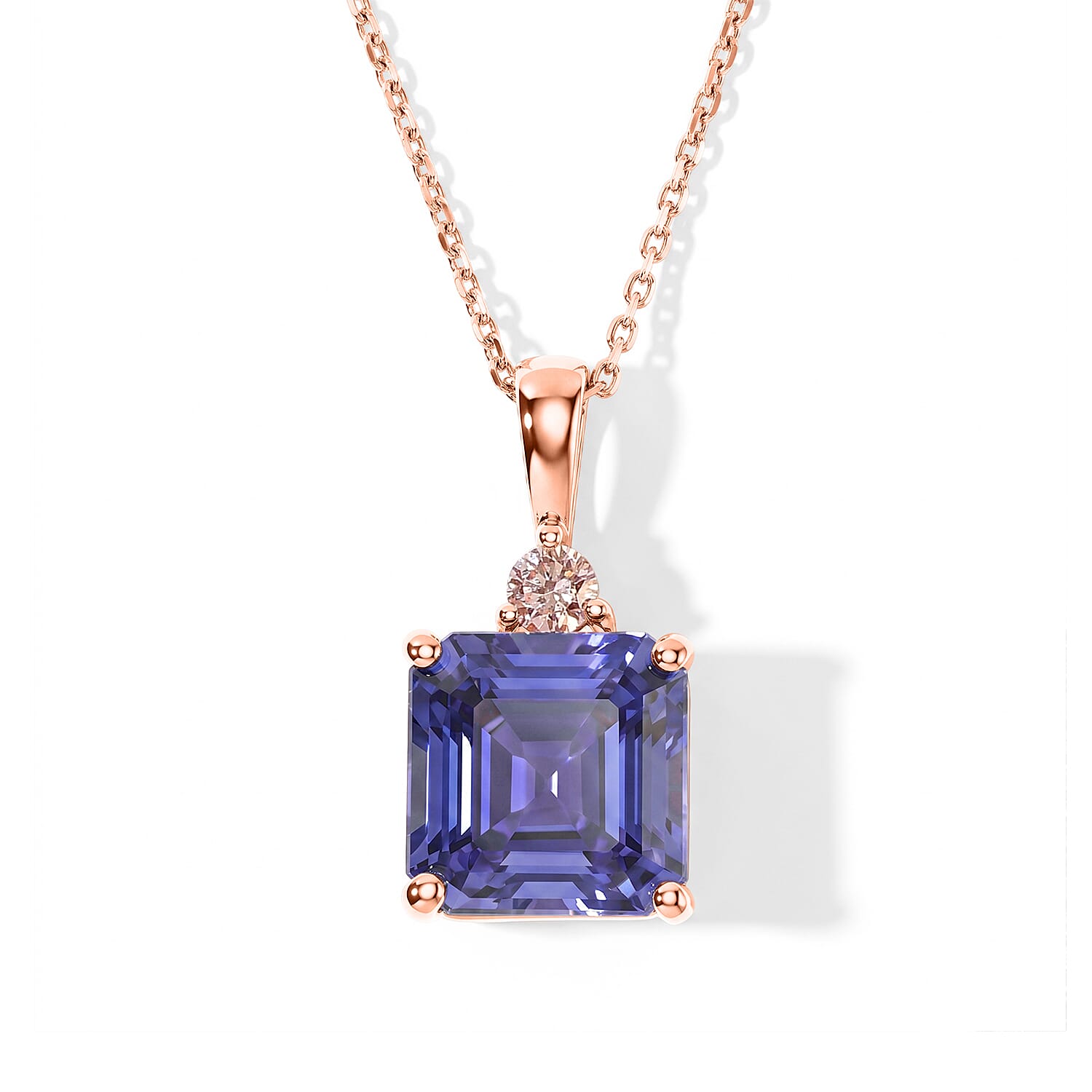 10K Rose Gold Premium Tanzanite, Luxuriant Lab Grown Pink Diamond (EF, VS) Pendant Necklace (20 Inches) 2.40 ctw