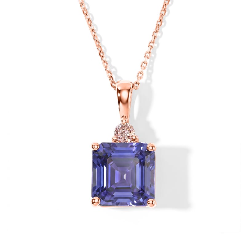 Premium Tanzanite and Luxuriant Lab Grown Pink Diamond EF VS 2.40 ctw Pendant Necklace in 10K Rose Gold 20 Inches