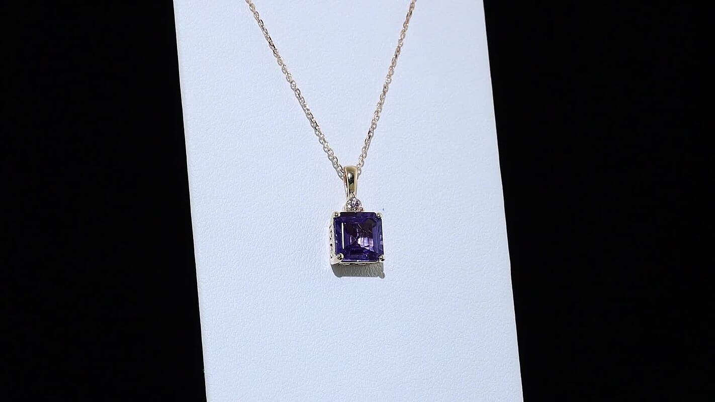 10K Rose Gold Premium Tanzanite, Luxuriant Lab Grown Pink Diamond (EF, VS) Pendant Necklace (20 Inches) 2.40 ctw