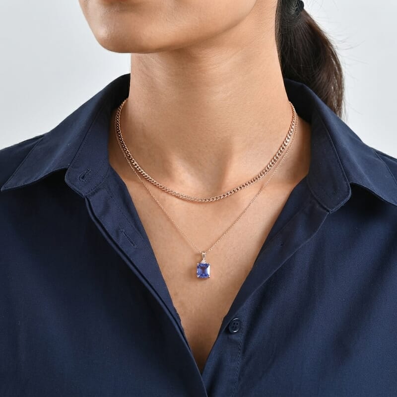 Premium Tanzanite and Luxuriant Lab Grown Pink Diamond EF VS 2.40 ctw Pendant Necklace in 10K Rose Gold 20 Inches