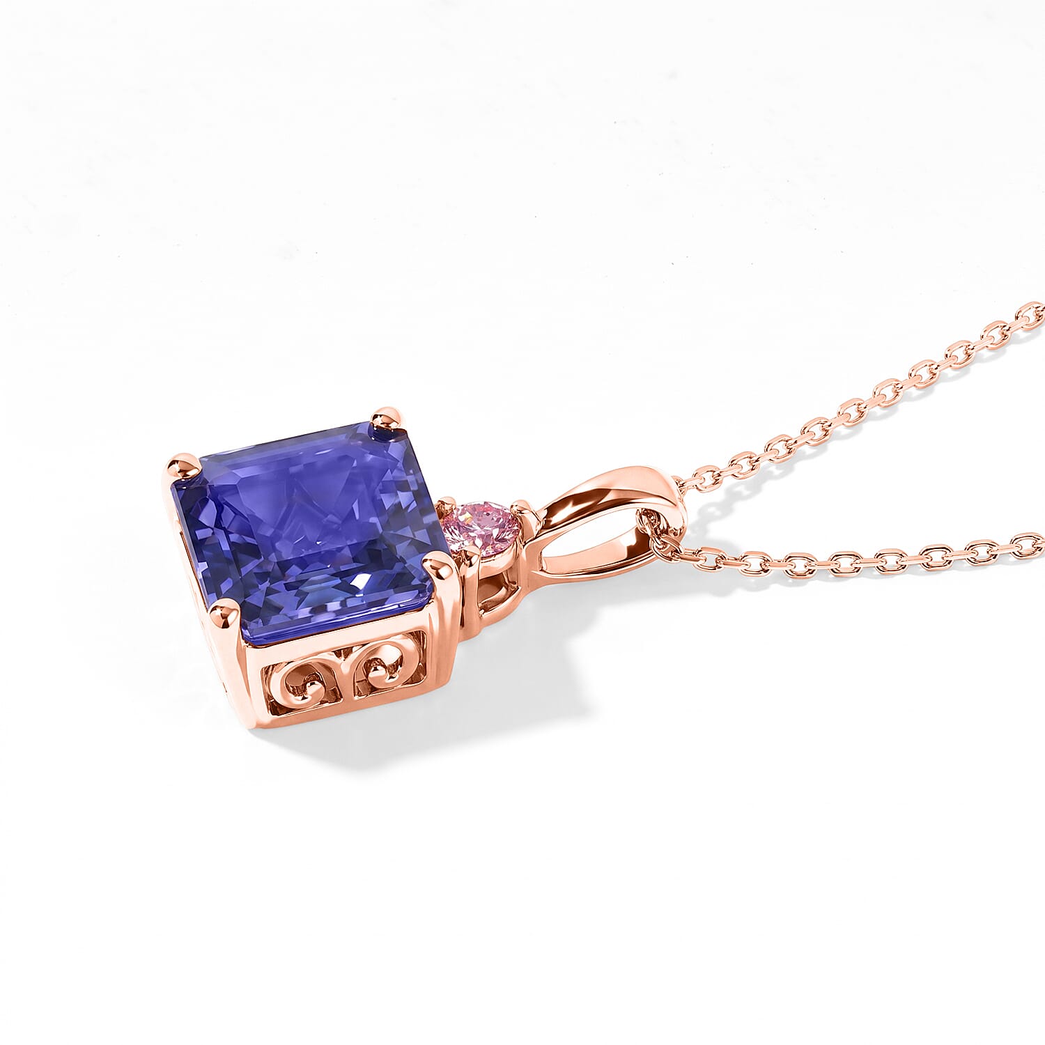 Premium Tanzanite and Luxuriant Lab Grown Pink Diamond EF VS 2.40 ctw Pendant Necklace in 10K Rose Gold 20 Inches