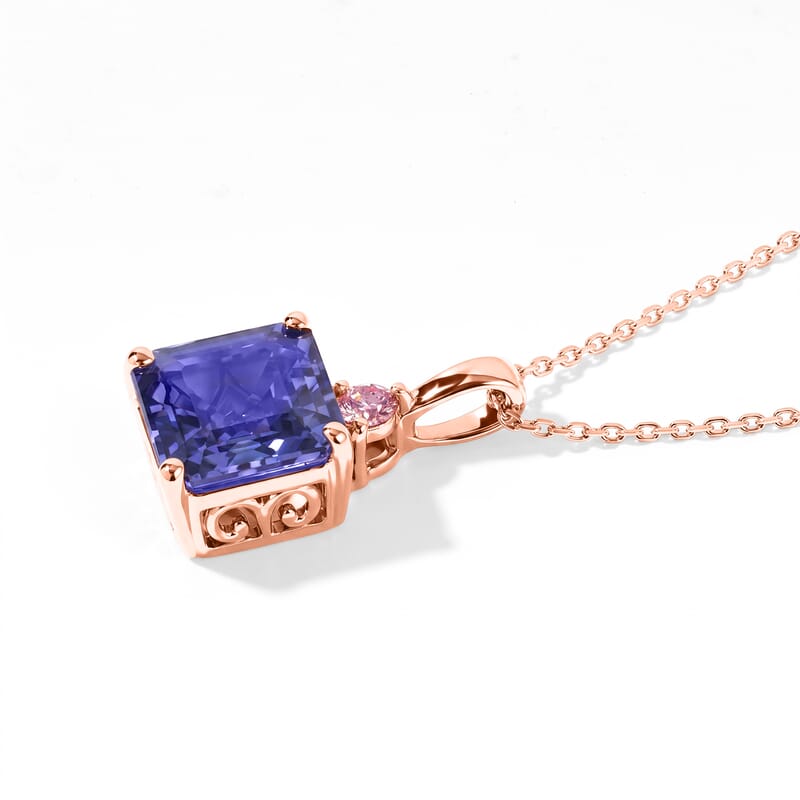 Premium Tanzanite and Luxuriant Lab Grown Pink Diamond EF VS 2.40 ctw Pendant Necklace in 10K Rose Gold 20 Inches