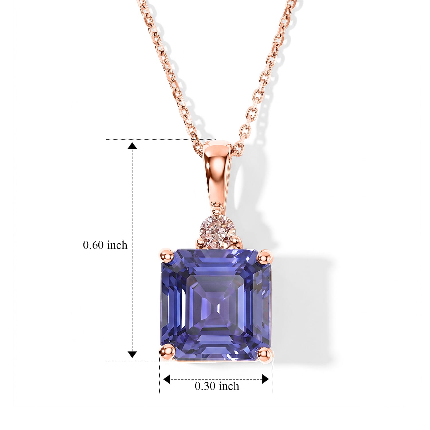 Premium Tanzanite and Luxuriant Lab Grown Pink Diamond EF VS 2.40 ctw Pendant Necklace in 10K Rose Gold 20 Inches