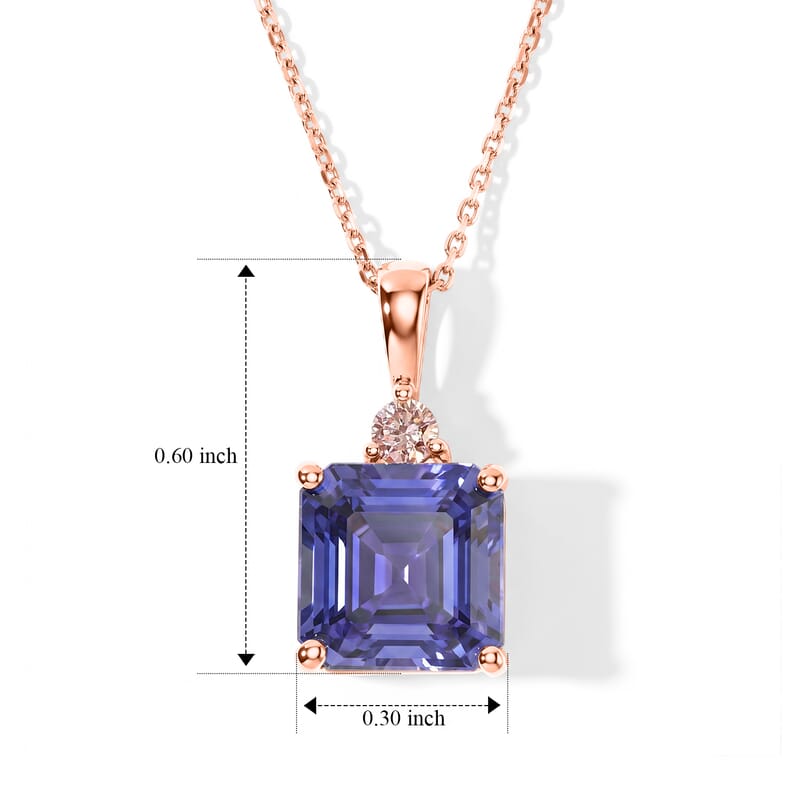 Premium Tanzanite and Luxuriant Lab Grown Pink Diamond EF VS 2.40 ctw Pendant Necklace in 10K Rose Gold 20 Inches
