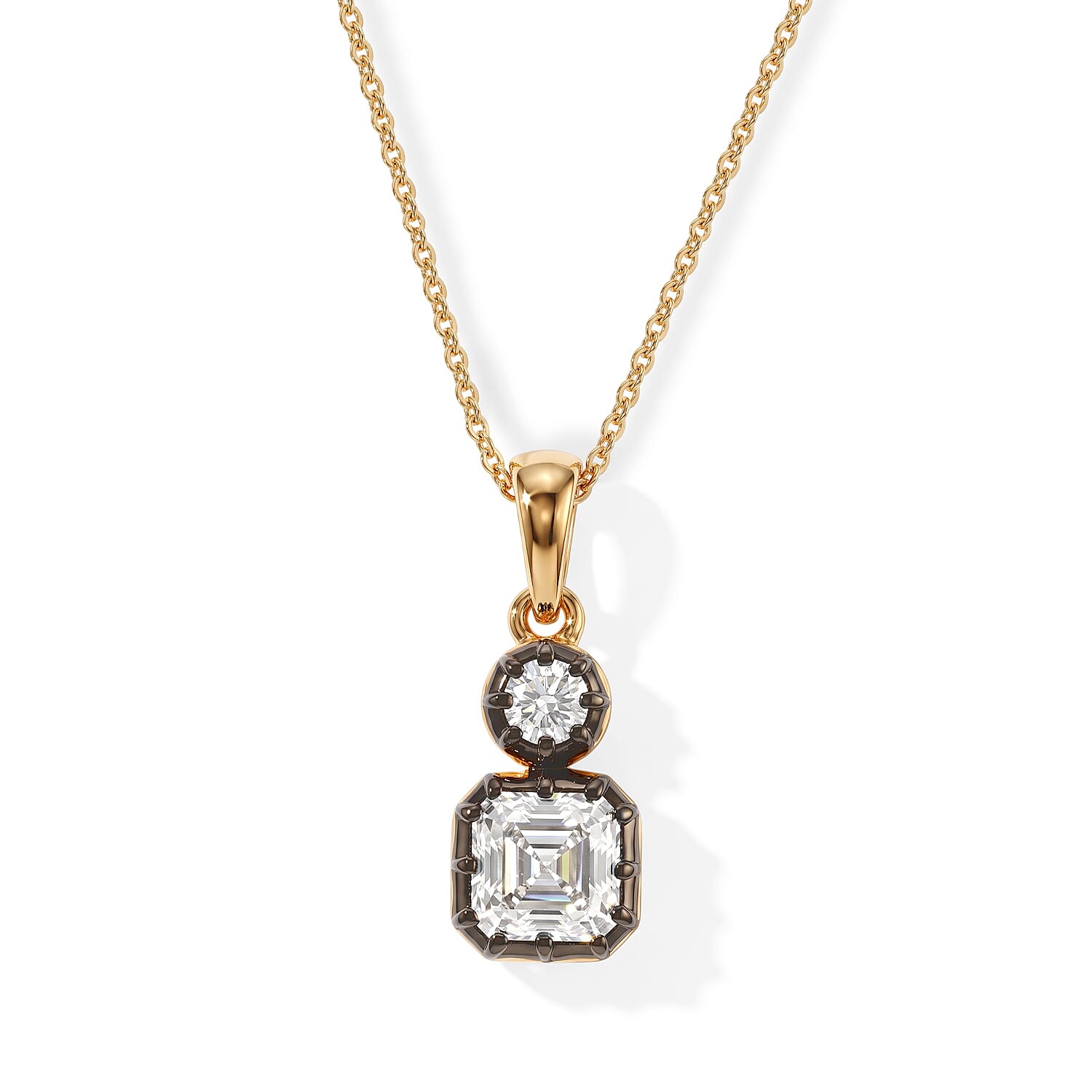 D''Joy Asscher Cut Moissanite 1.30 ctw Pendant Necklace in 18K Vermeil Yellow Gold Over Sterling Silver 20 Inches