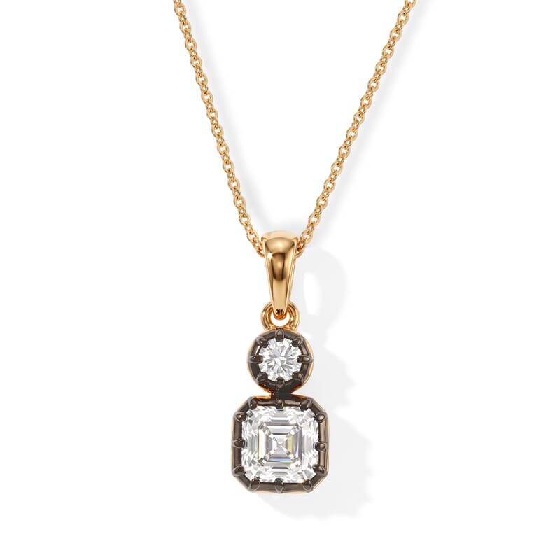 D'Joy Asscher Cut Moissanite 1.30 ctw Pendant Necklace in Black E-coat and 18K Vermeil Yellow Gold Over Sterling Silver 20 Inches