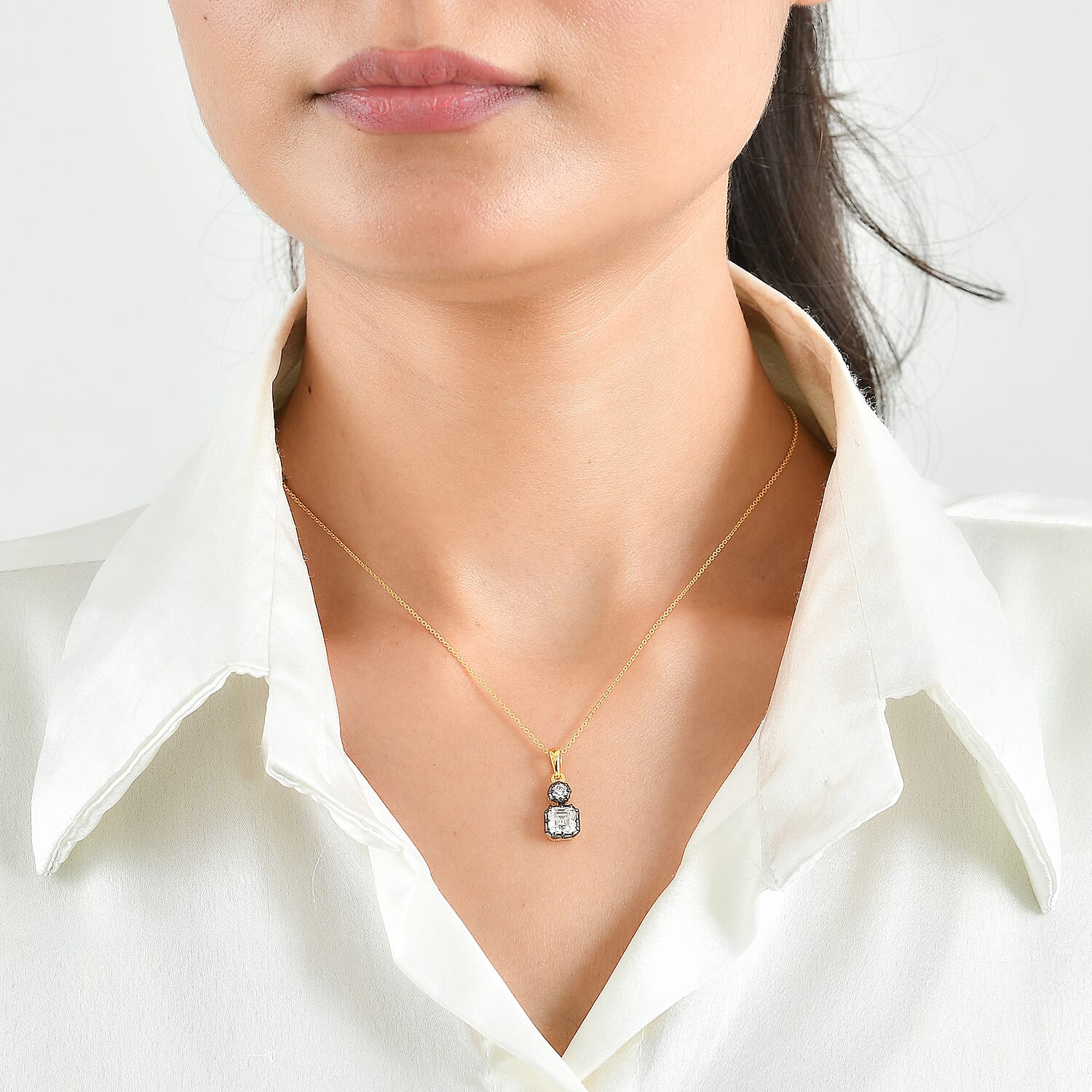 D'Joy Asscher Cut Moissanite 1.30 ctw Pendant Necklace in Black E-coat and 18K Vermeil Yellow Gold Over Sterling Silver 20 Inches