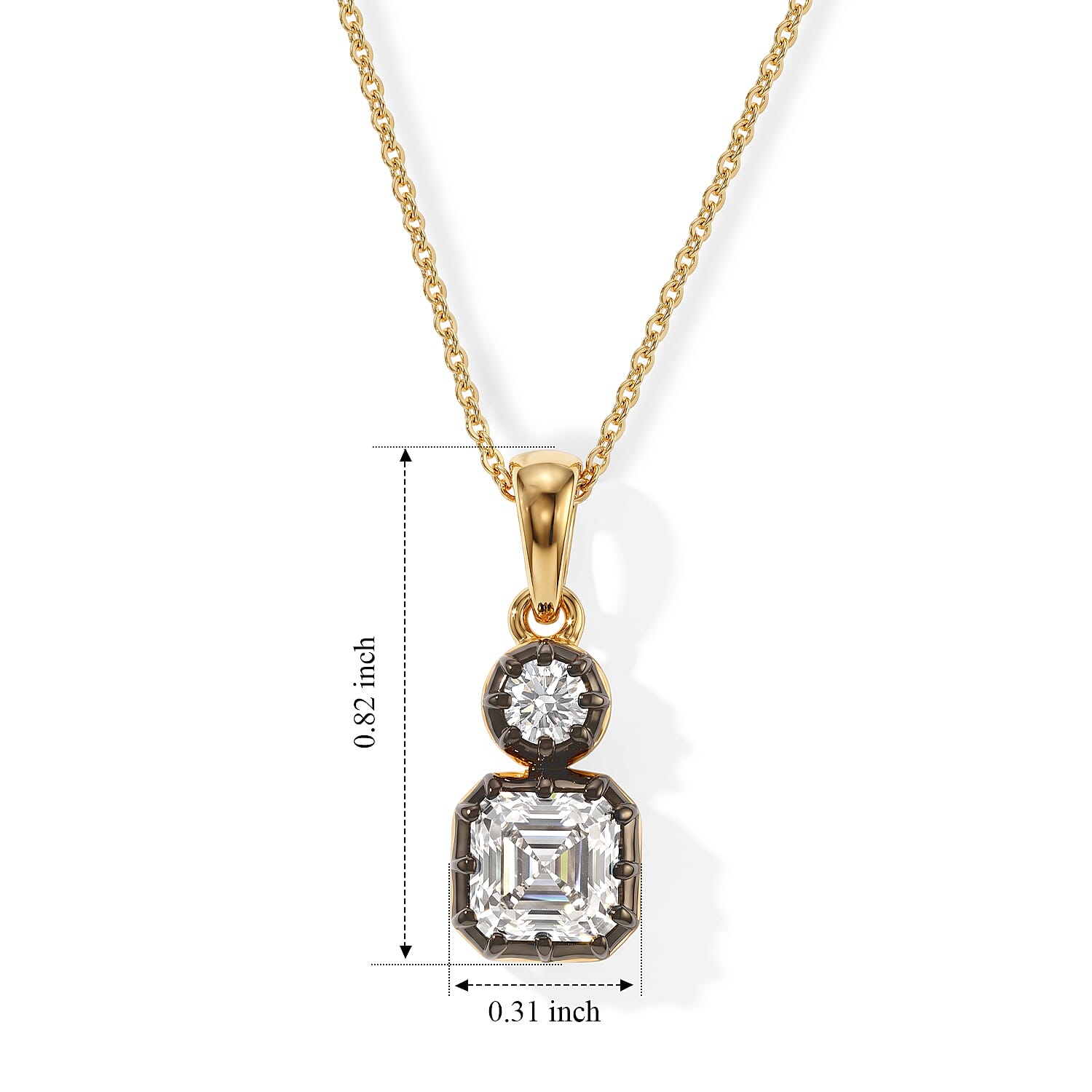 D'Joy Asscher Cut Moissanite 1.30 ctw Pendant Necklace in Black E-coat and 18K Vermeil Yellow Gold Over Sterling Silver 20 Inches