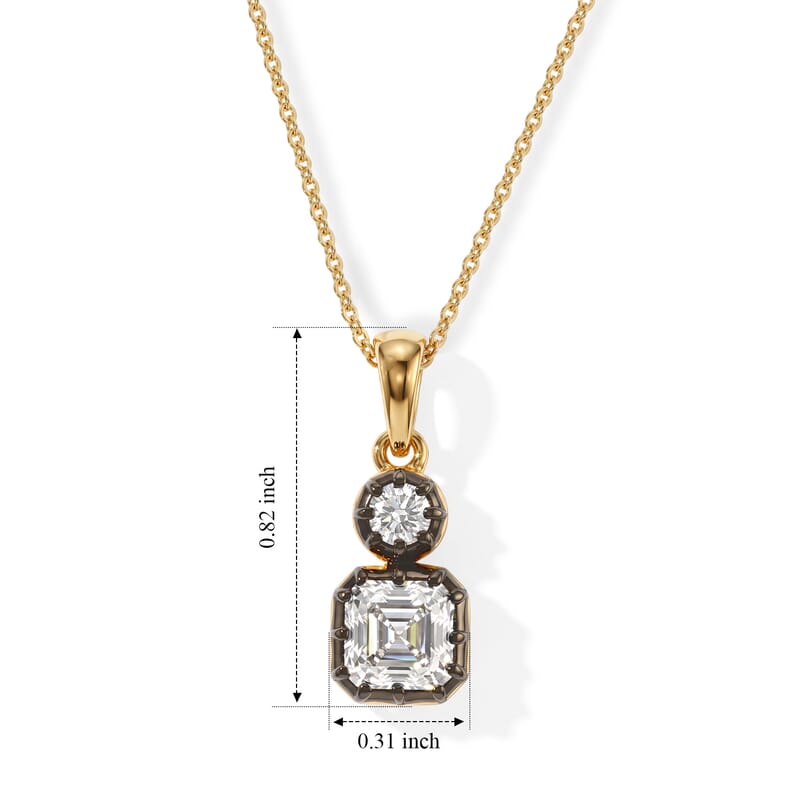 D'Joy Asscher Cut Moissanite 1.30 ctw Pendant Necklace in Black E-coat and 18K Vermeil Yellow Gold Over Sterling Silver 20 Inches