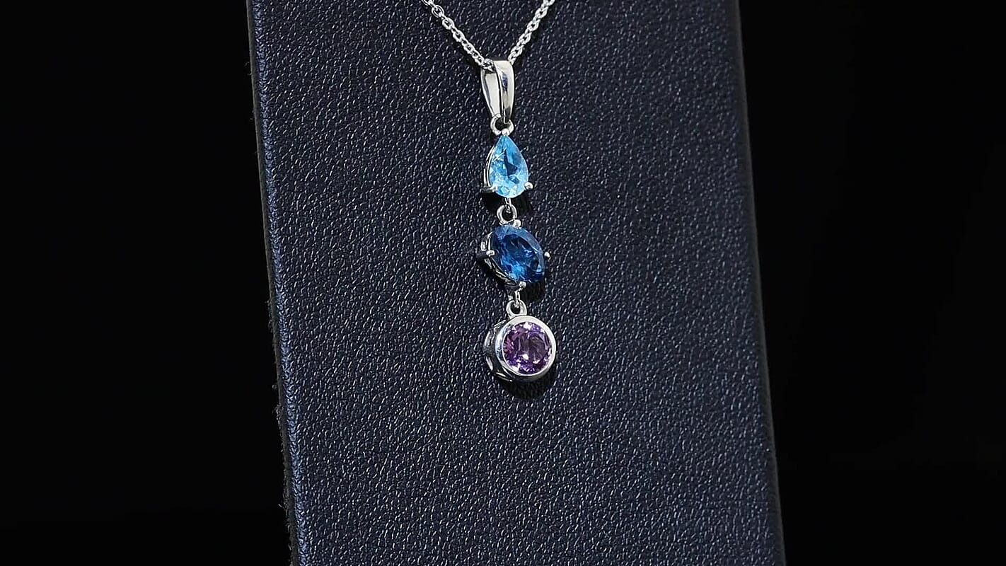 D''Joy Premium Rose De France Amethyst and Multi Gemstone 1.50 ctw Pendant Necklace in Rhodium Over Sterling Silver 20 Inches