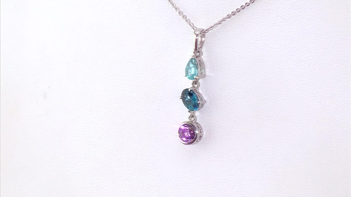D''Joy Premium Rose De France Amethyst and Multi Gemstone 1.50 ctw Pendant Necklace in Rhodium Over Sterling Silver 20 Inches