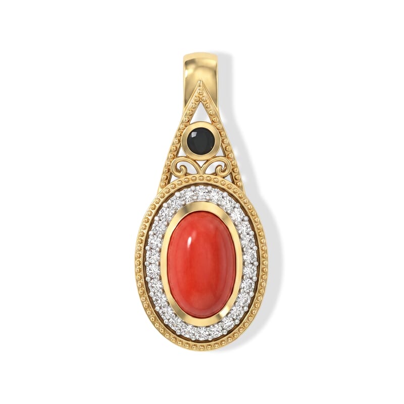 D'Joy Coral and Multi Gemstone 2.50 ctw Nouveau Pendant Necklace in 18K Vermeil Yellow Gold Over Sterling Silver 20 Inches