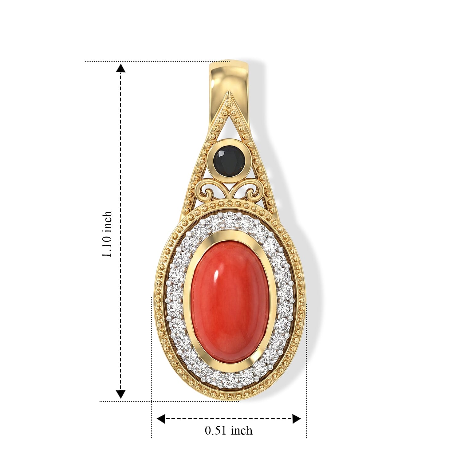 D'Joy Coral and Multi Gemstone 2.50 ctw Nouveau Pendant Necklace in 18K Vermeil Yellow Gold Over Sterling Silver 20 Inches
