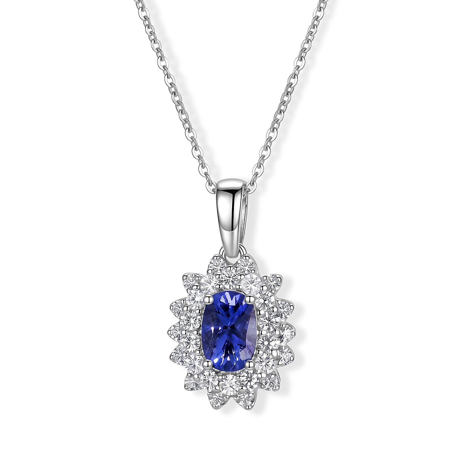 Certified and Appraised D'Joy Premium Tanzanite and Moissanite 1.40 ctw Pendant Necklace in Rhodium Over Sterling Silver 18 Inches