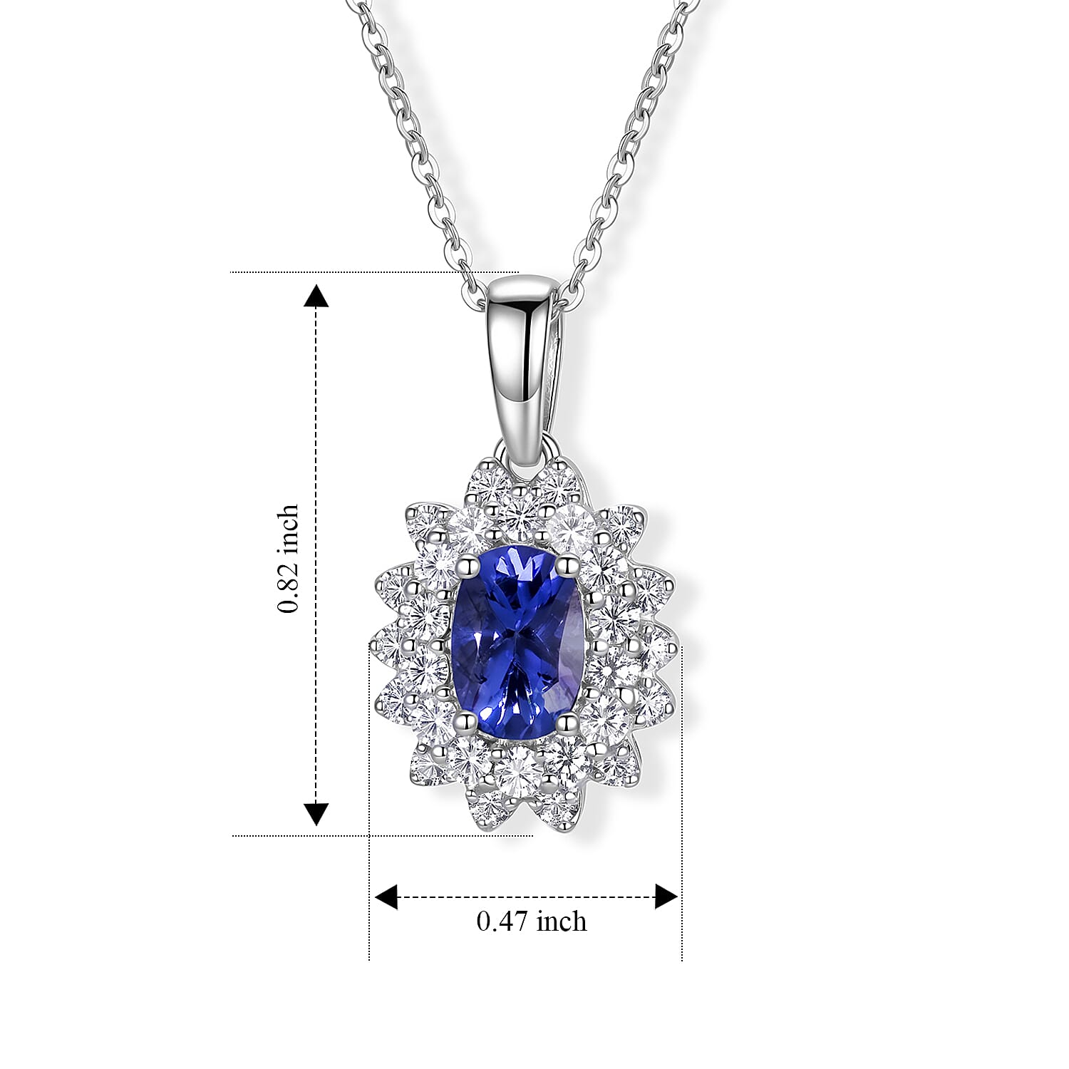 Certified and Appraised D'Joy Premium Tanzanite and Moissanite 1.40 ctw Pendant Necklace in Rhodium Over Sterling Silver 18 Inches