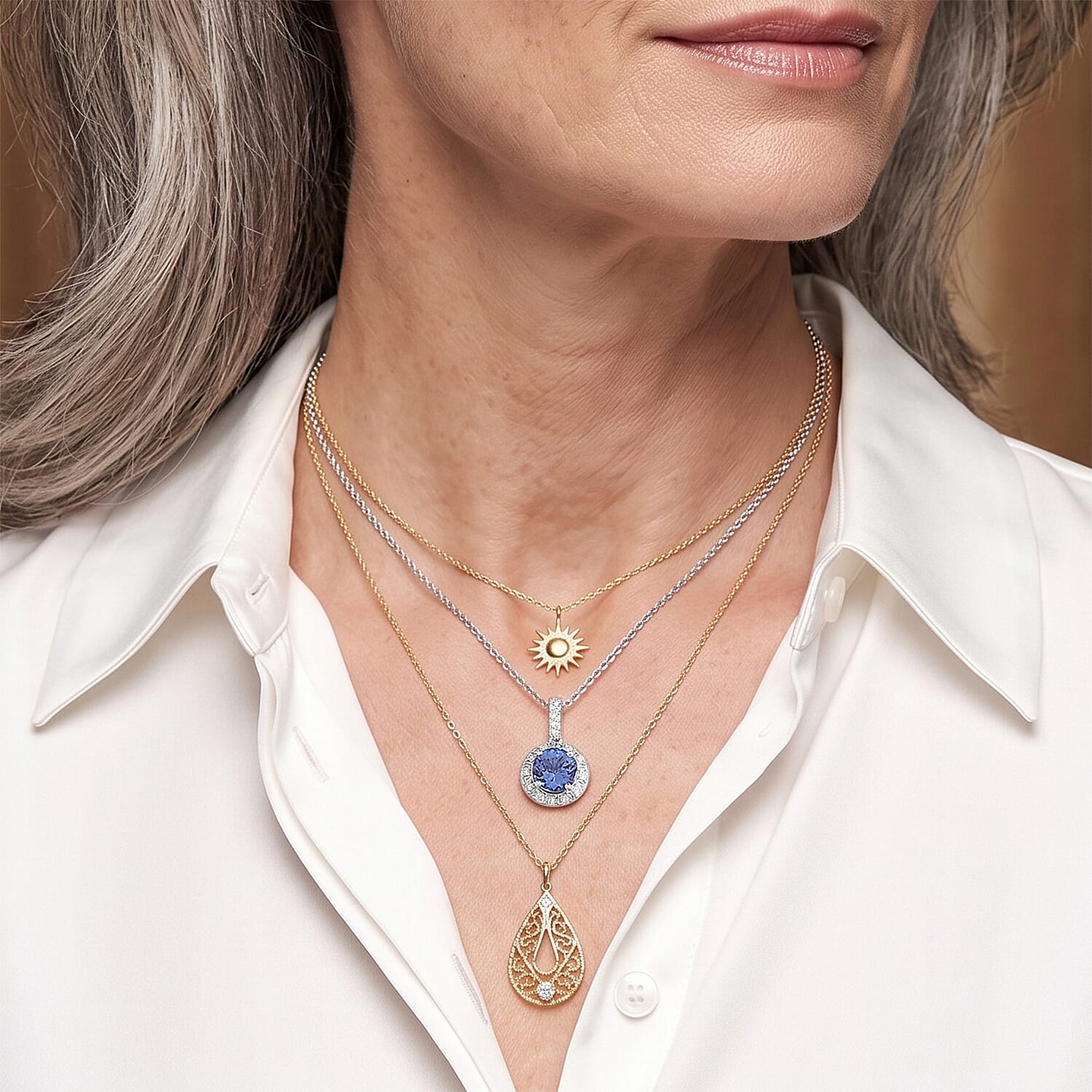 Certified and Appraised Luxoro AAA Tanzanite and Diamond I2 1.90 ctw Pendant Necklace in 10K White Gold 18 Inches