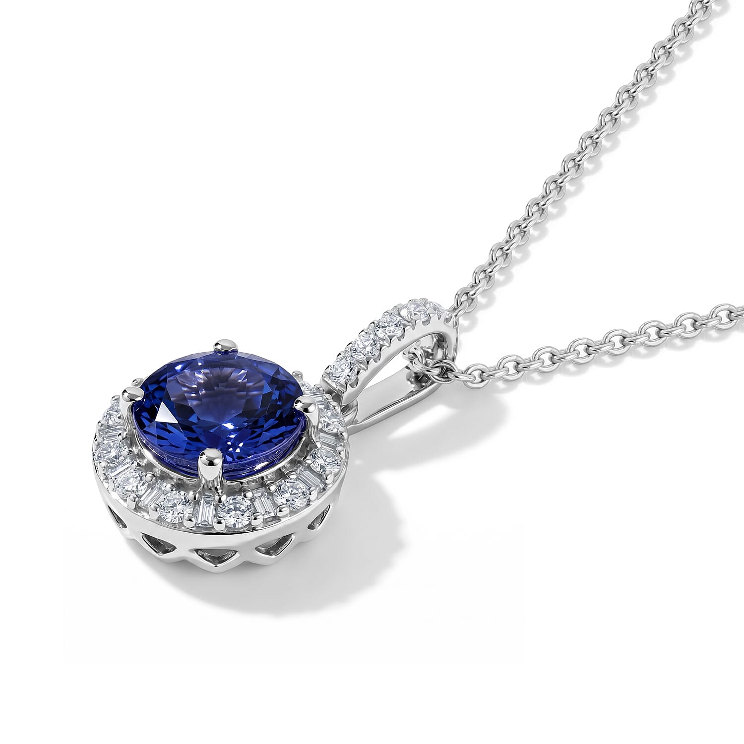 Certified and Appraised Luxoro AAA Tanzanite and Diamond I2 1.90 ctw Pendant Necklace in 10K White Gold 18 Inches