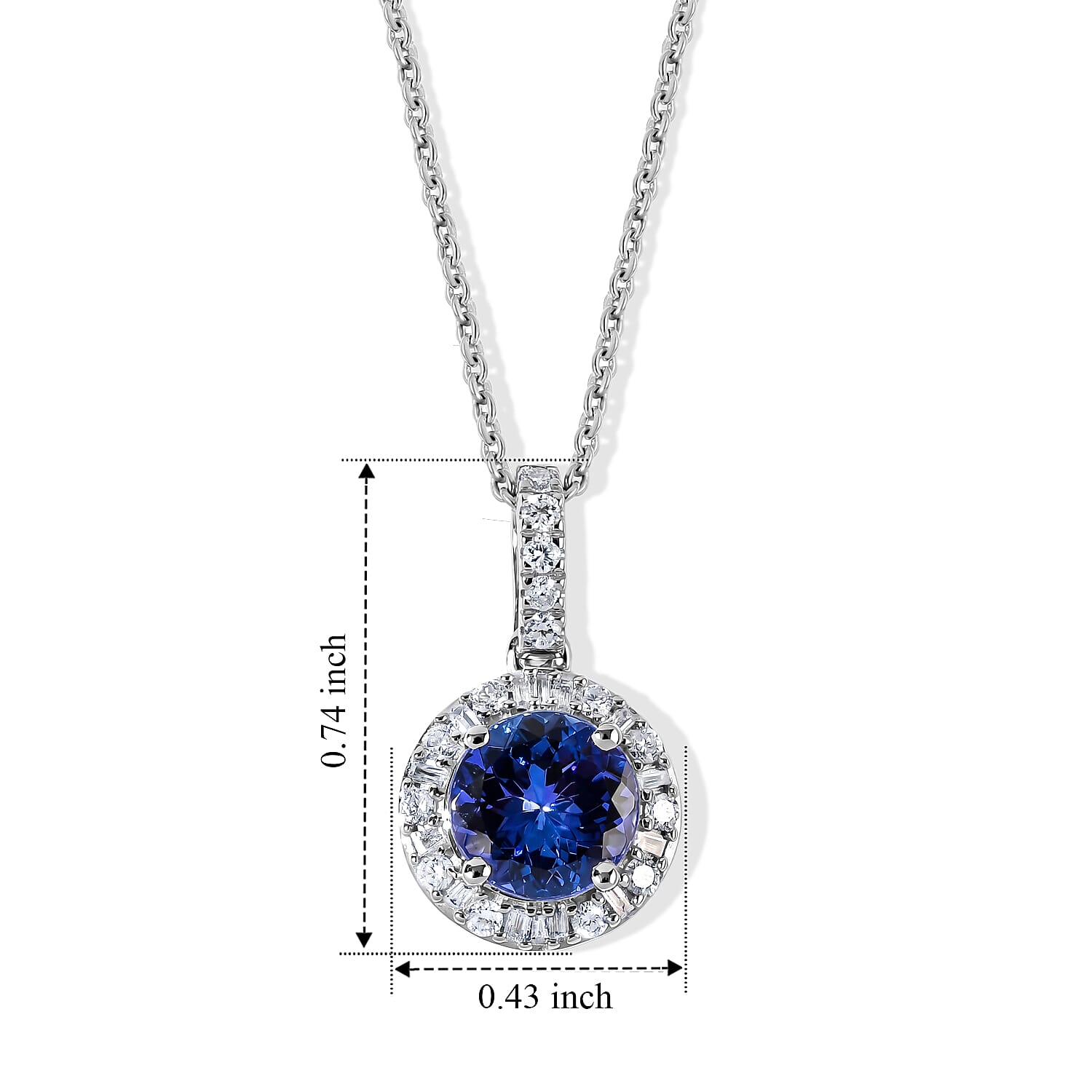Certified and Appraised Luxoro AAA Tanzanite and Diamond I2 1.90 ctw Pendant Necklace in 10K White Gold 18 Inches