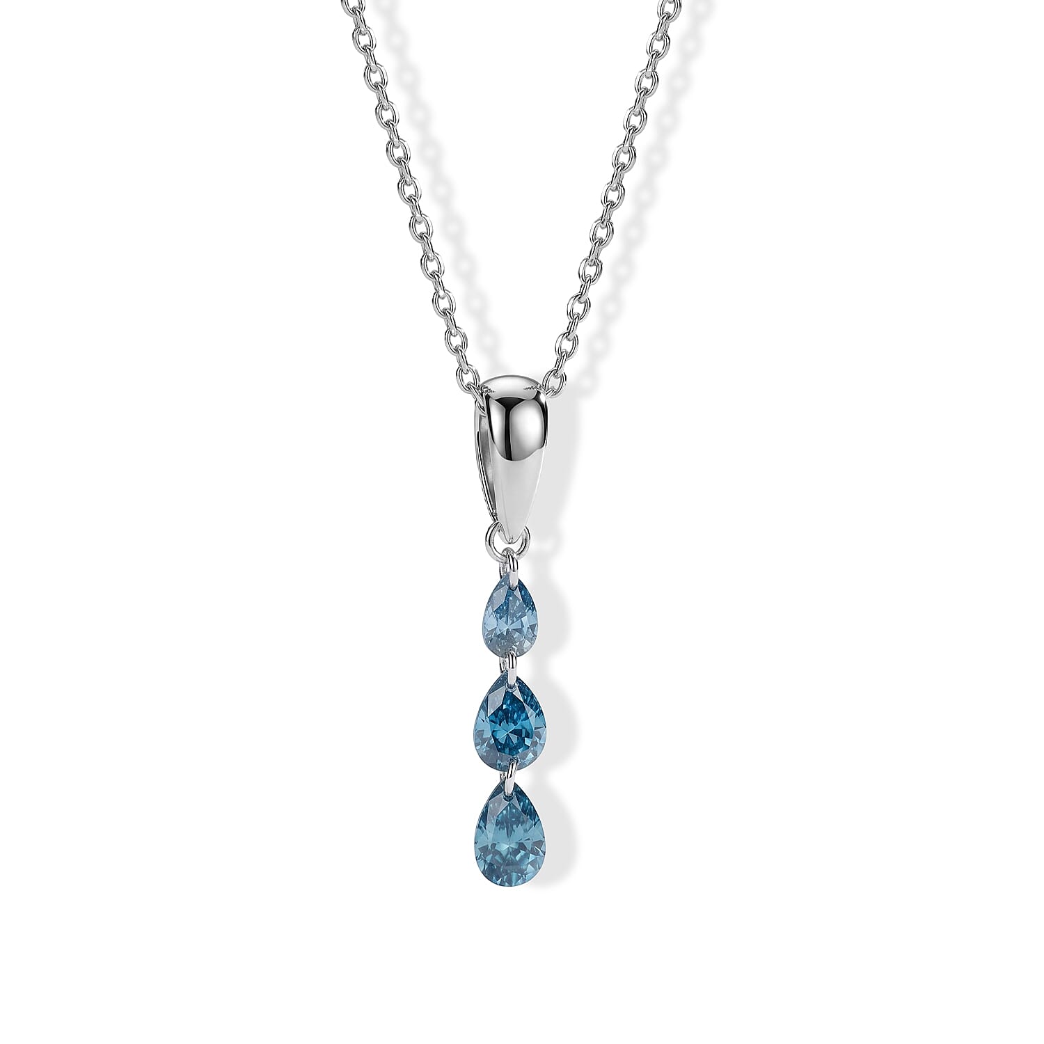 Luxuriant Lab Grown Blue Diamond (IR) SI 0.50 ctw Pendant Necklace in Rhodium Over Sterling Silver 18-20 Inches