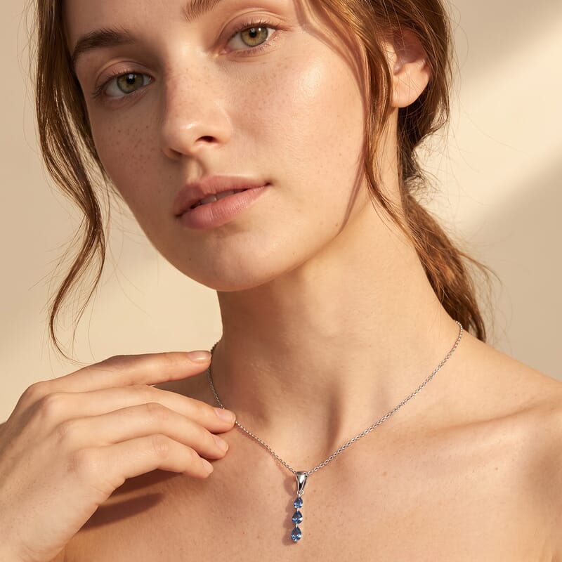 Luxuriant Lab Grown Blue Diamond (IR) SI 0.50 ctw Pendant Necklace in Rhodium Over Sterling Silver 18-20 Inches