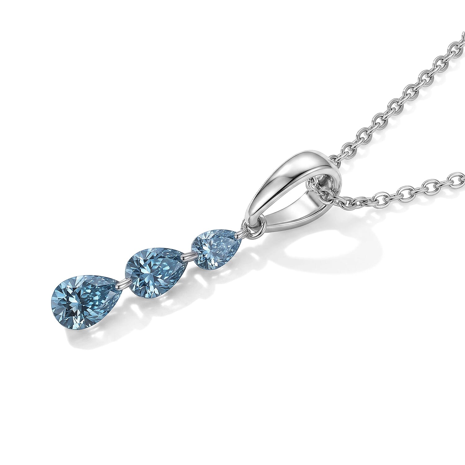 Luxuriant Lab Grown Blue Diamond (IR) SI 0.50 ctw Pendant Necklace in Rhodium Over Sterling Silver 18-20 Inches