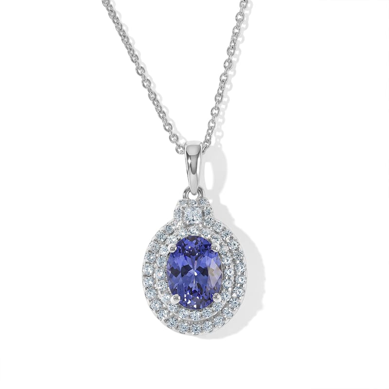 Certified and Appraised D'Joy Premium Tanzanite and Moissanite 2.13 ctw Pendant Necklace (18 Inches) in Rhodium Over Sterling Silver
