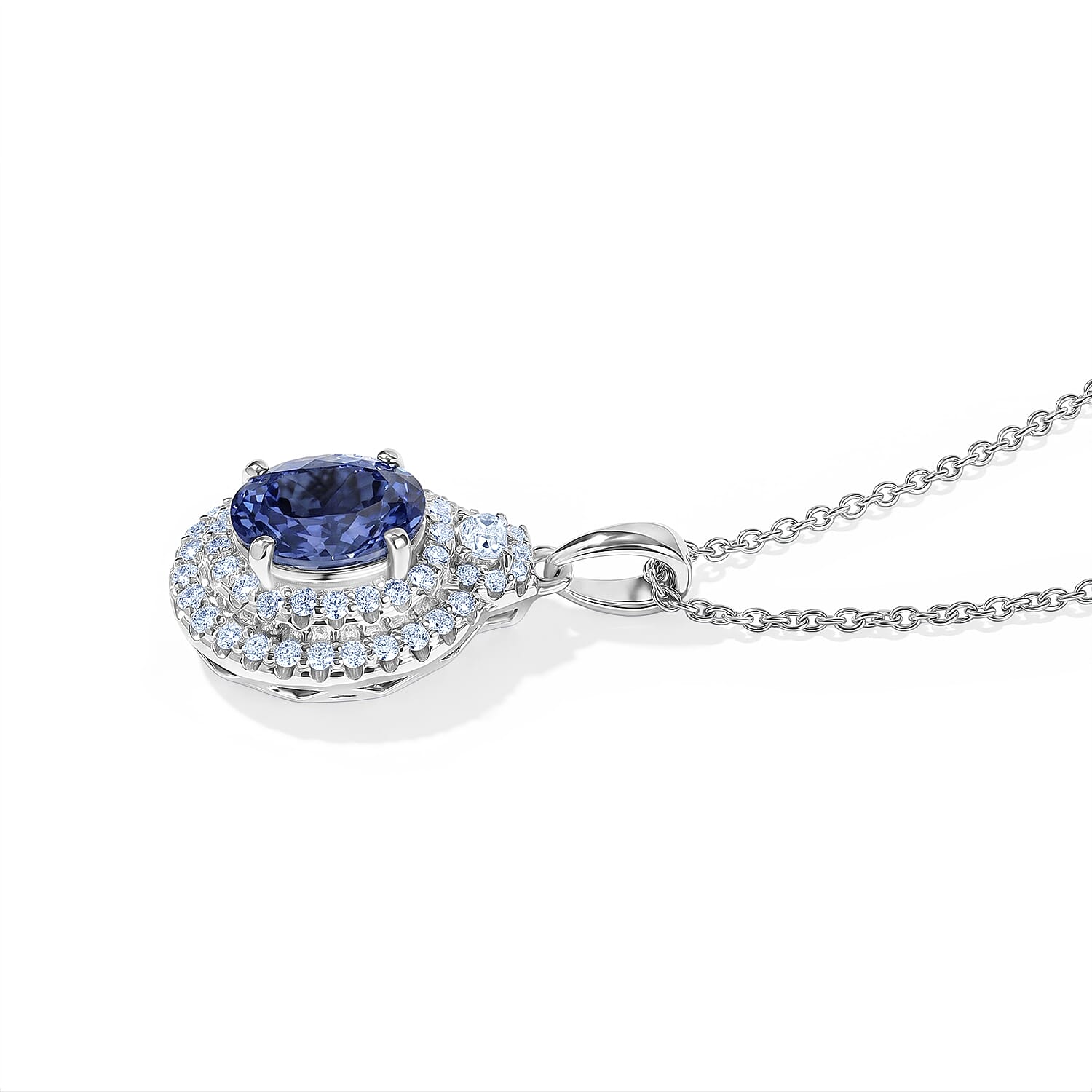 Certified and Appraised D'Joy Premium Tanzanite and Moissanite 2.13 ctw Pendant Necklace (18 Inches) in Rhodium Over Sterling Silver