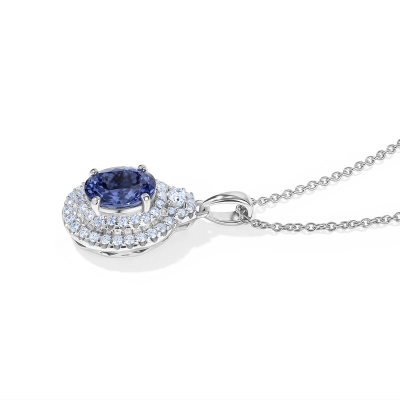 Certified and Appraised D'Joy Premium Tanzanite and Moissanite 2.13 ctw Pendant Necklace (18 Inches) in Rhodium Over Sterling Silver