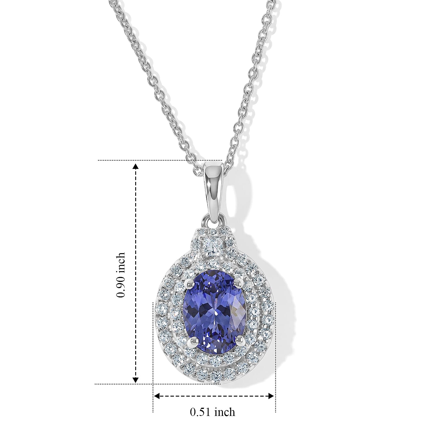 Certified and Appraised D'Joy Premium Tanzanite and Moissanite 2.13 ctw Pendant Necklace (18 Inches) in Rhodium Over Sterling Silver