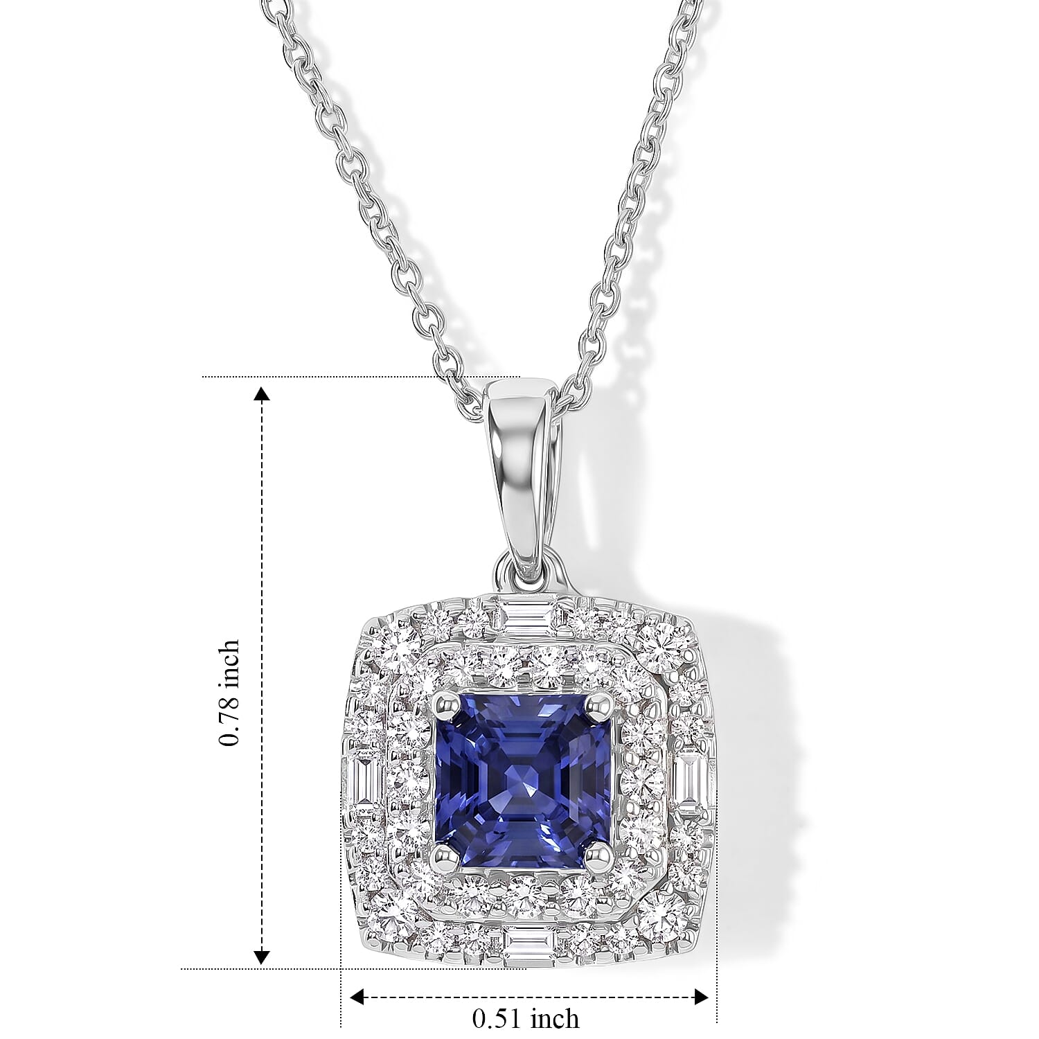 Certified and Appraised D'Joy Premium Asscher Cut Tanzanite and Moissanite 1.60 ctw Pendant Necklace (18 Inches) in Rhodium Over Sterling Silver