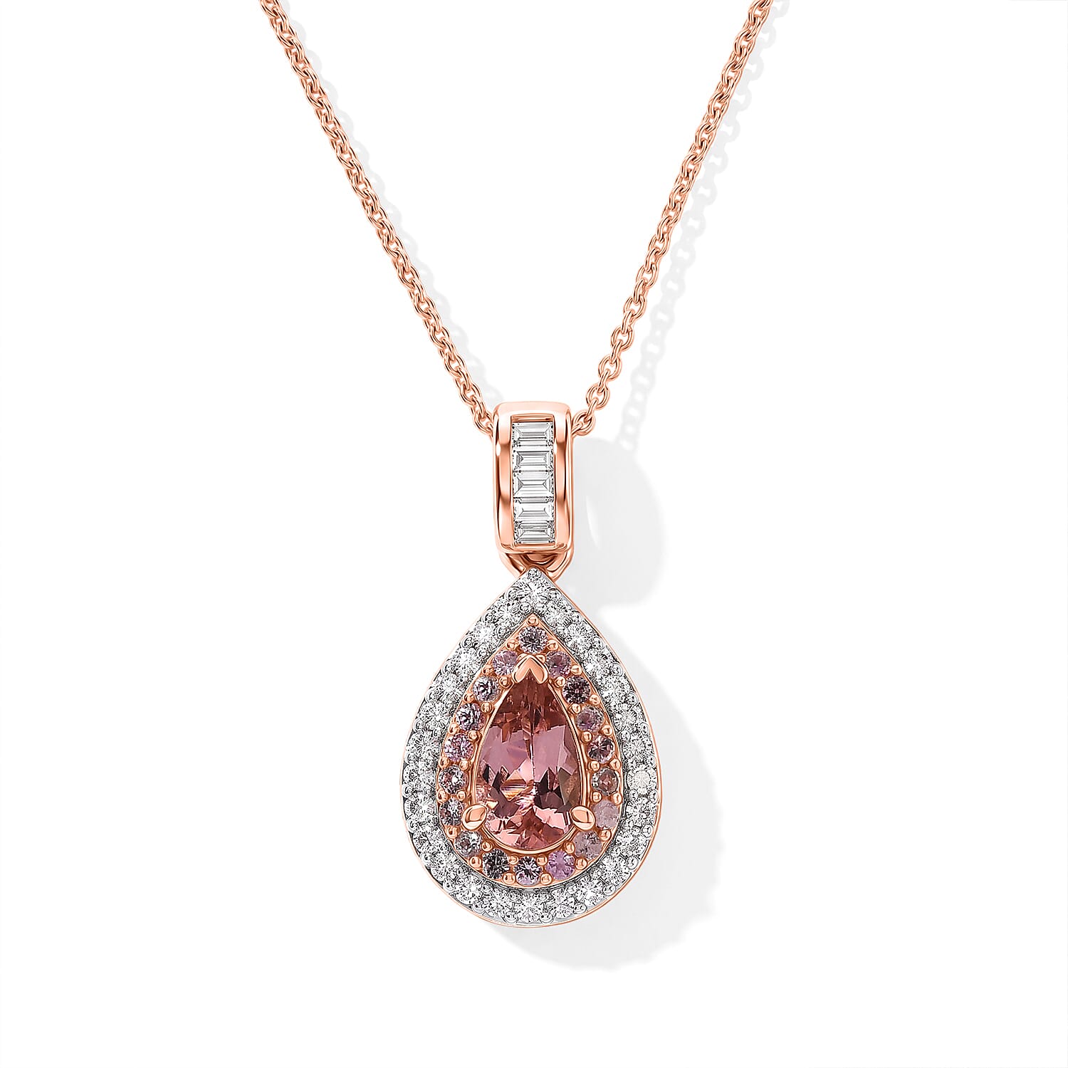 D'Joy Premium Blush Tourmaline and Multi Gemstone 1.35 ctw Pendant Necklace in 18K Vermeil Rose Gold Over Sterling Silver 20 Inches