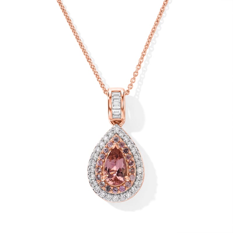 D'Joy Premium Blush Tourmaline and Multi Gemstone 1.35 ctw Pendant Necklace in 18K Vermeil Rose Gold Over Sterling Silver 20 Inches
