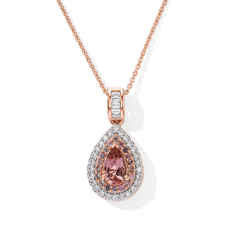 D'Joy Premium Blush Tourmaline and Multi Gemstone 1.35 ctw Pendant Necklace in 18K Vermeil Rose Gold Over Sterling Silver 20 Inches