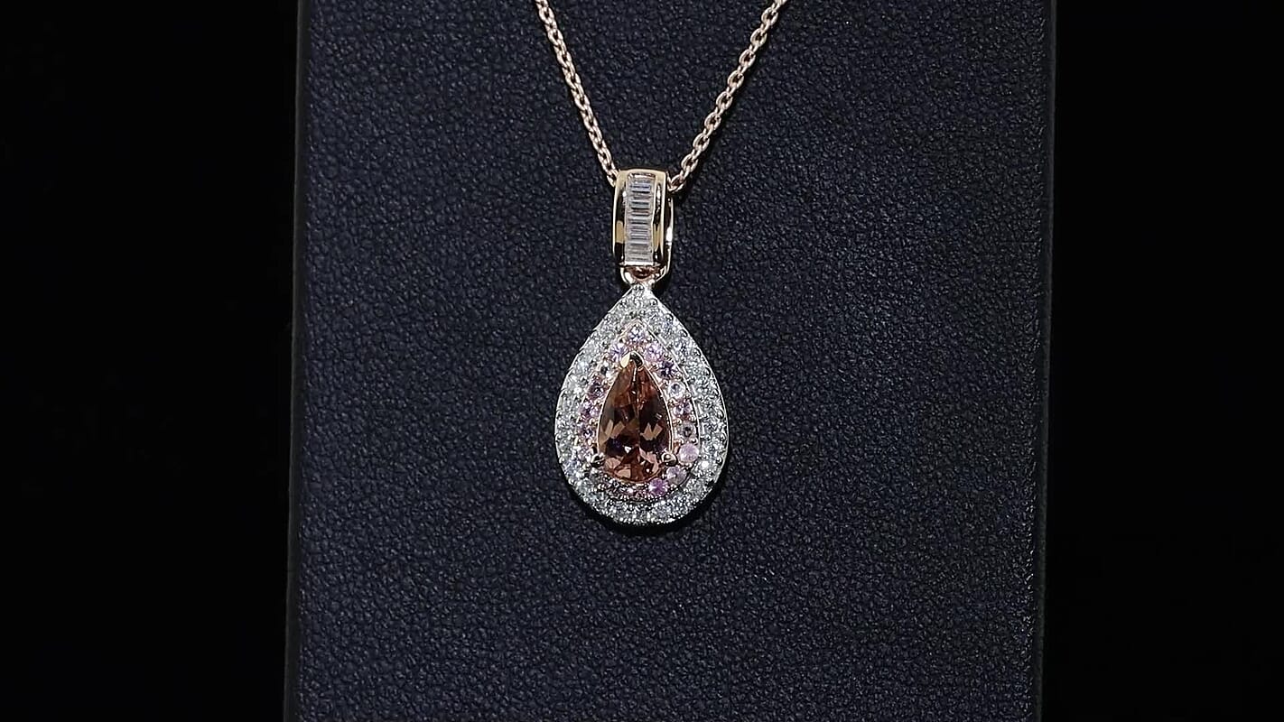 D''Joy Premium Blush Tourmaline and Multi Gemstone 1.35 ctw Pendant Necklace in 18K Vermeil Rose Gold Over Sterling Silver 20 Inches