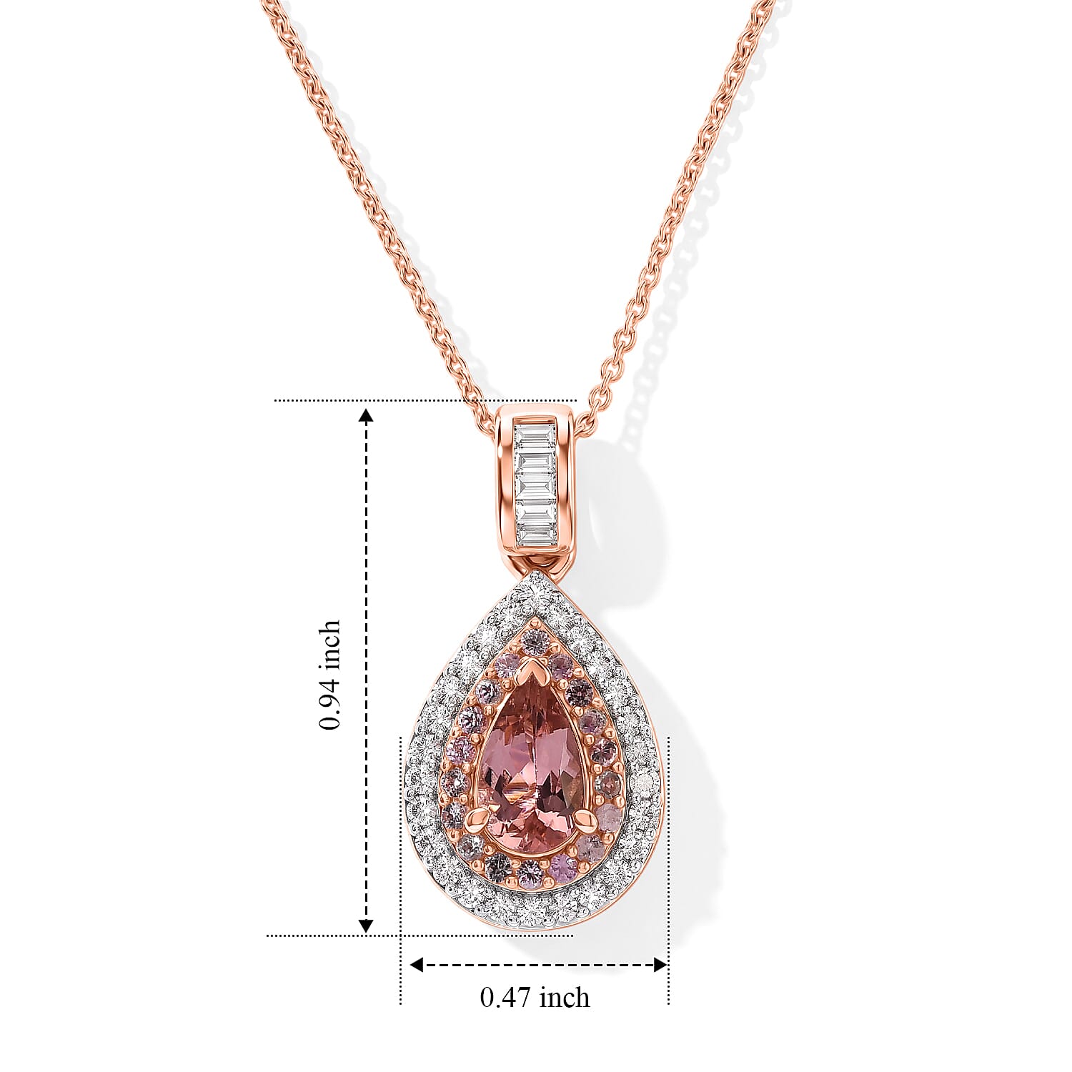 D'Joy Premium Blush Tourmaline and Multi Gemstone 1.35 ctw Pendant Necklace in 18K Vermeil Rose Gold Over Sterling Silver 20 Inches