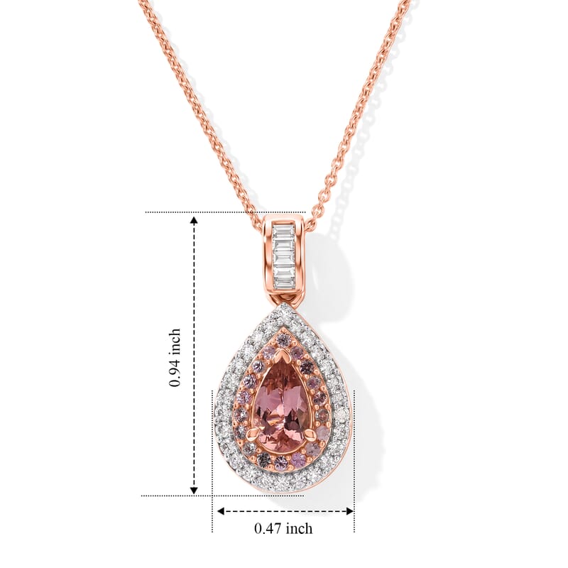 D'Joy Premium Blush Tourmaline and Multi Gemstone 1.35 ctw Pendant Necklace in 18K Vermeil Rose Gold Over Sterling Silver 20 Inches