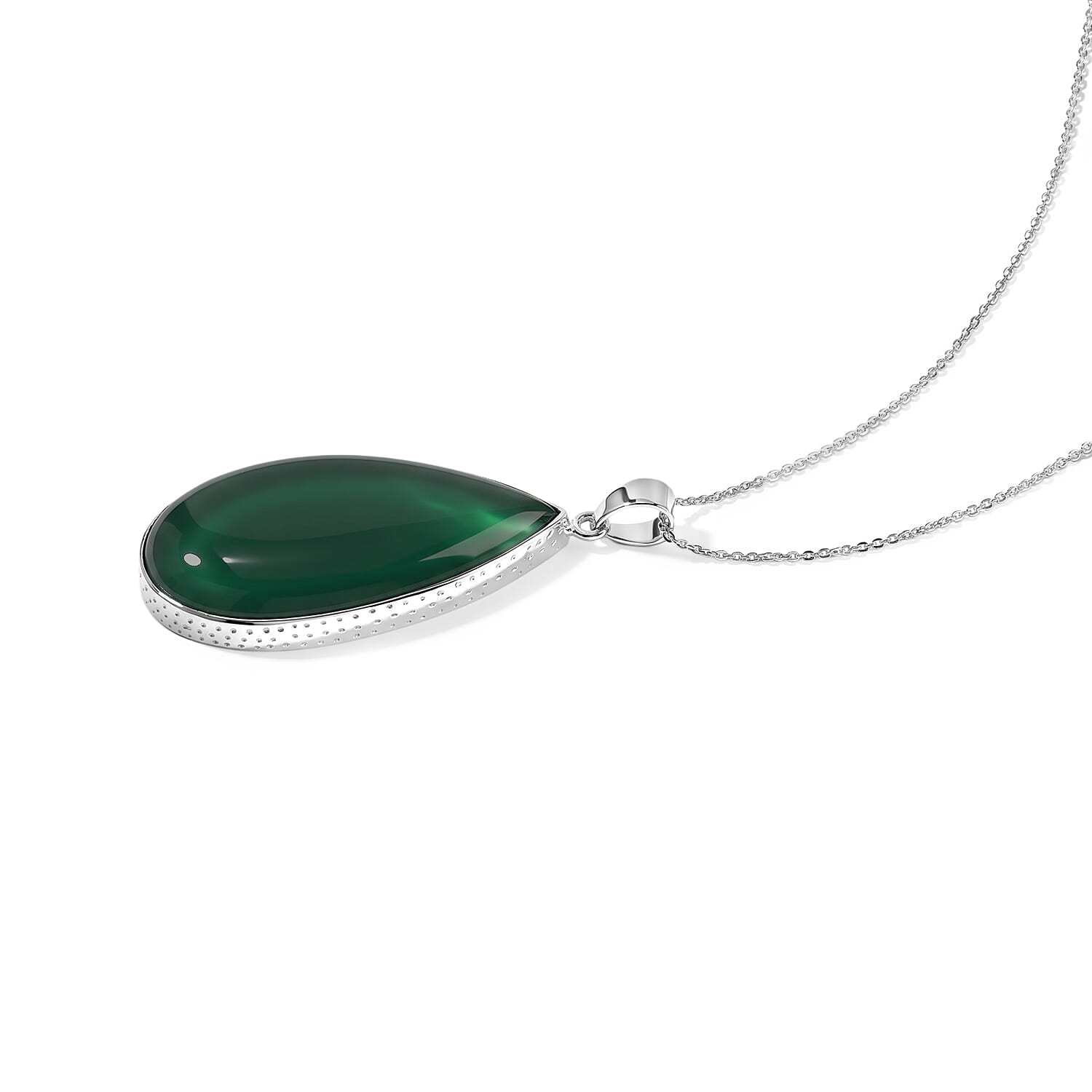 Premium Verde Onyx 39.30 ctw Drop Pendant Necklace in Sterling Silver 20 Inches