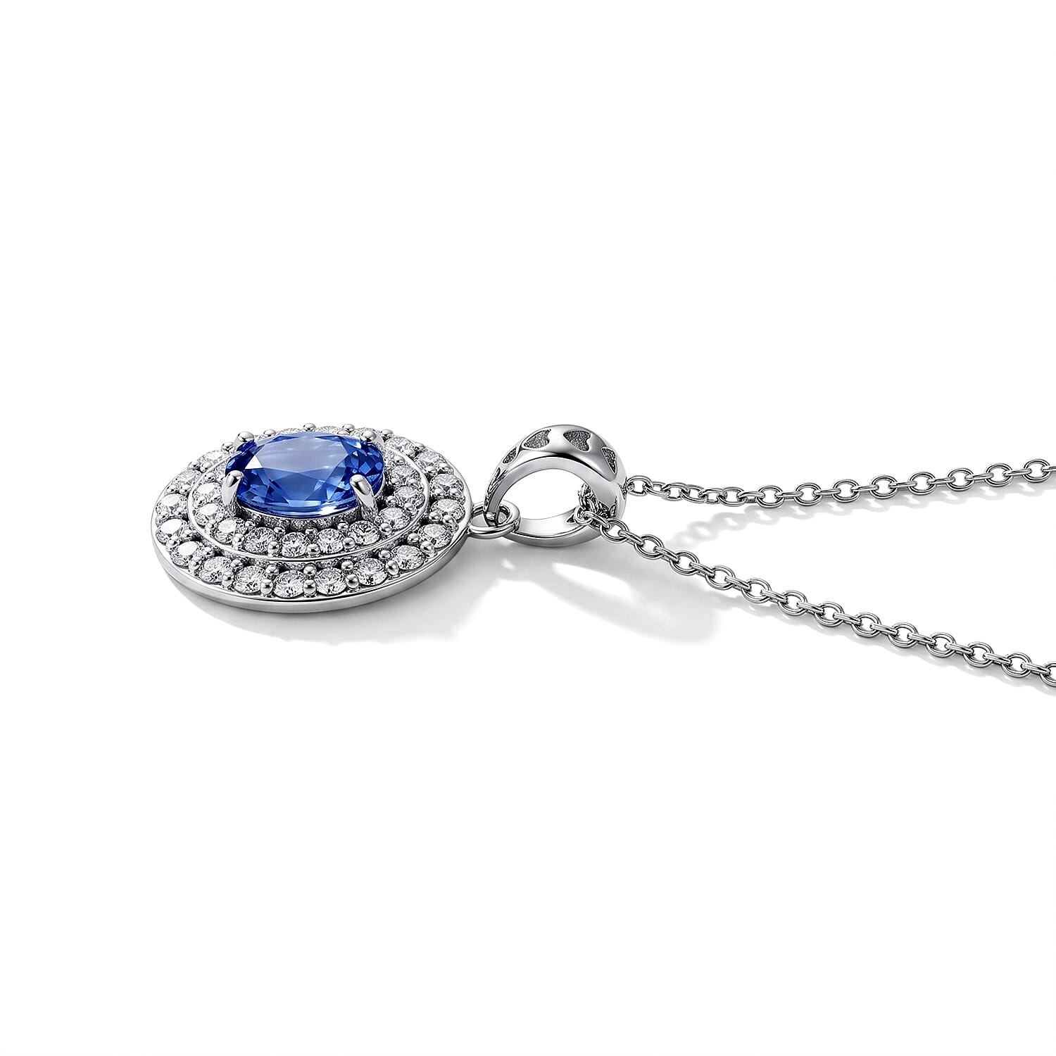 Mirage Collection AAA Ceylon Blue Sapphire and Luxuriant Lab Grown Diamond G-H SI 1.60 ctw Palace Coronation Pendant Necklace in 10K White Gold 18 Inches