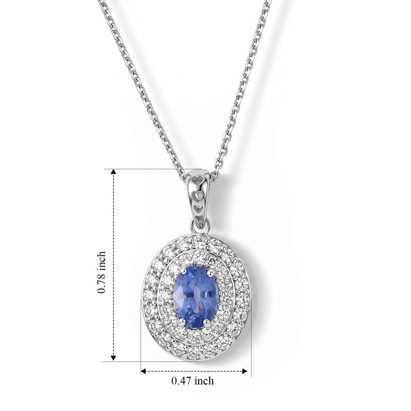 Mirage Collection AAA Ceylon Blue Sapphire and Luxuriant Lab Grown Diamond G-H SI 1.60 ctw Palace Coronation Pendant Necklace in 10K White Gold 18 Inches