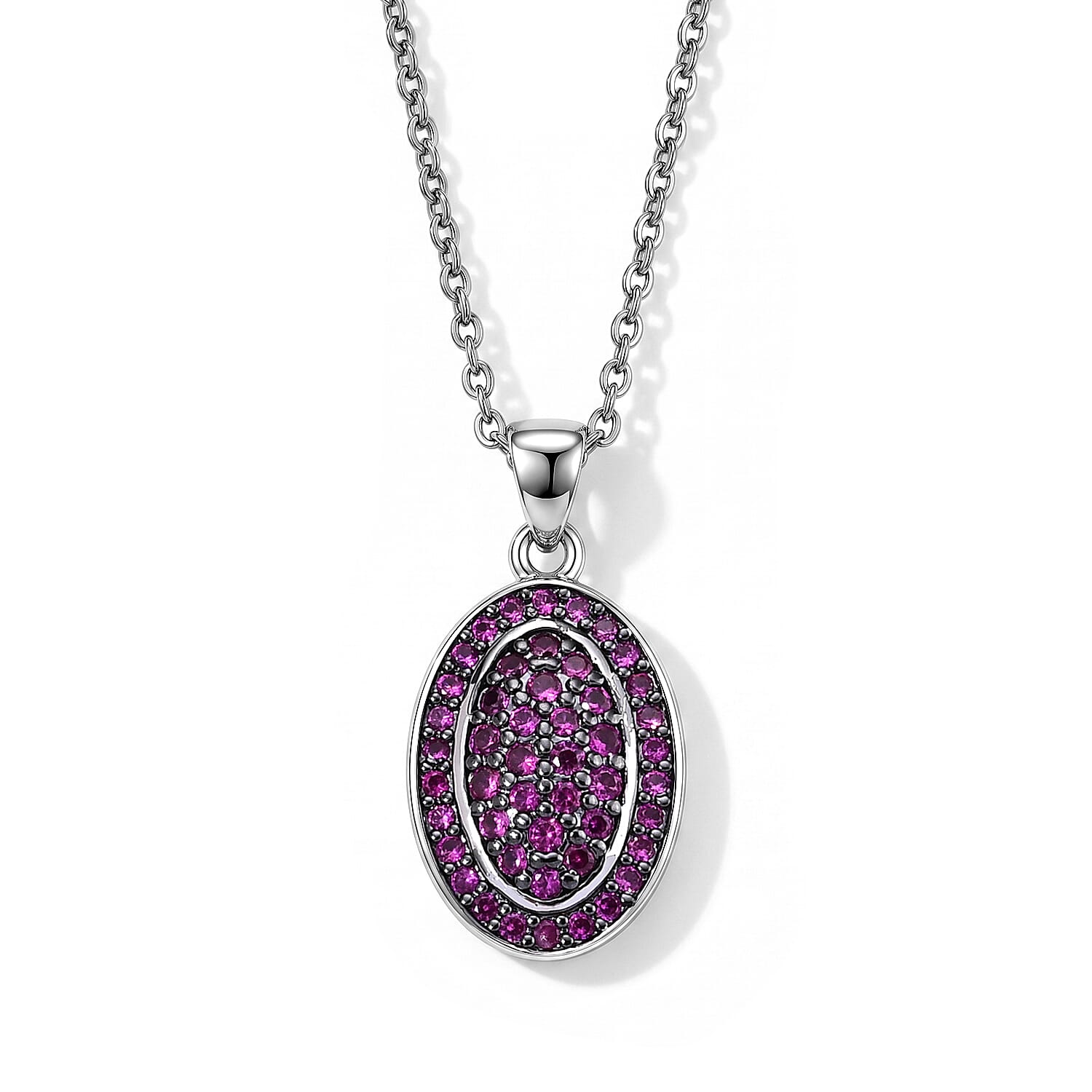 EverTrue Synthetic Ruby 1.10 ctw Pendant in Platinum Bond with Stainless Steel Necklace 20 Inches