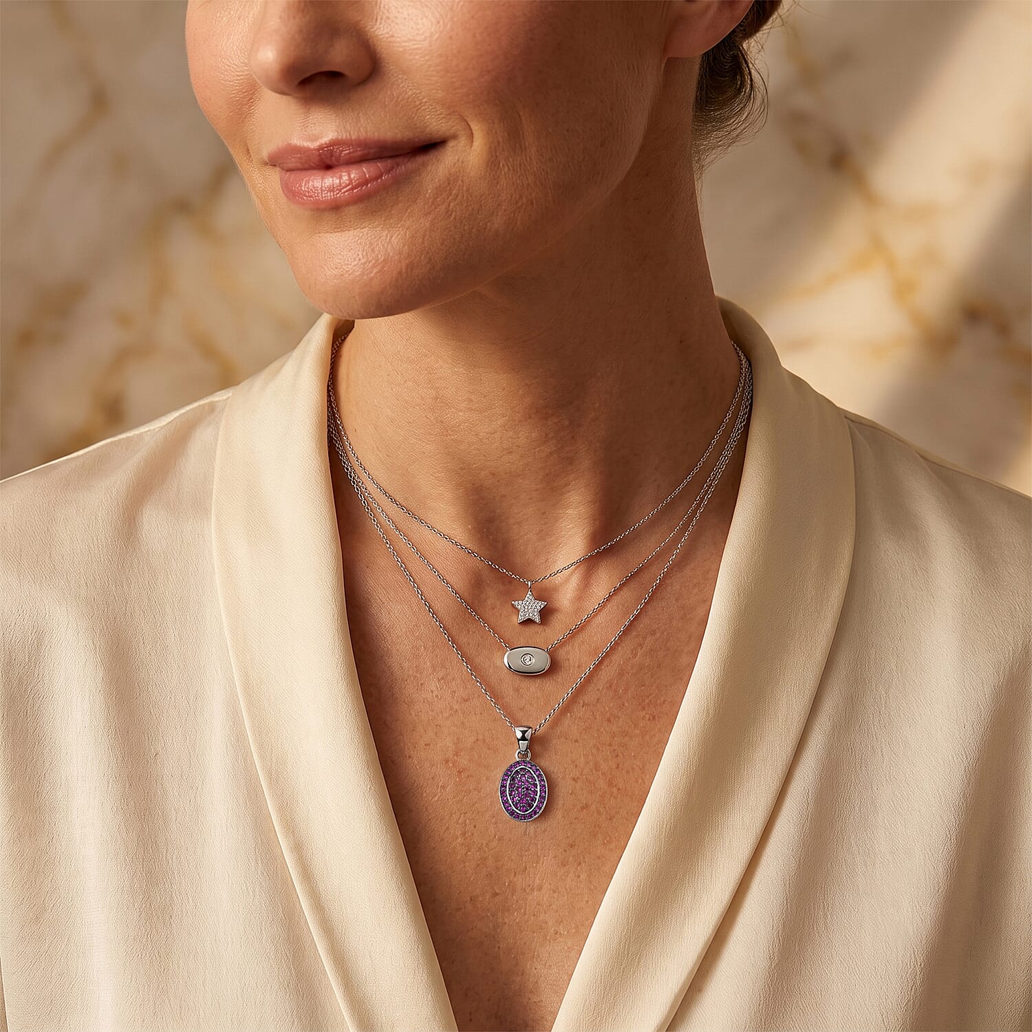 EverTrue Synthetic Ruby 1.10 ctw Pendant in Platinum Bond with Stainless Steel Necklace 20 Inches