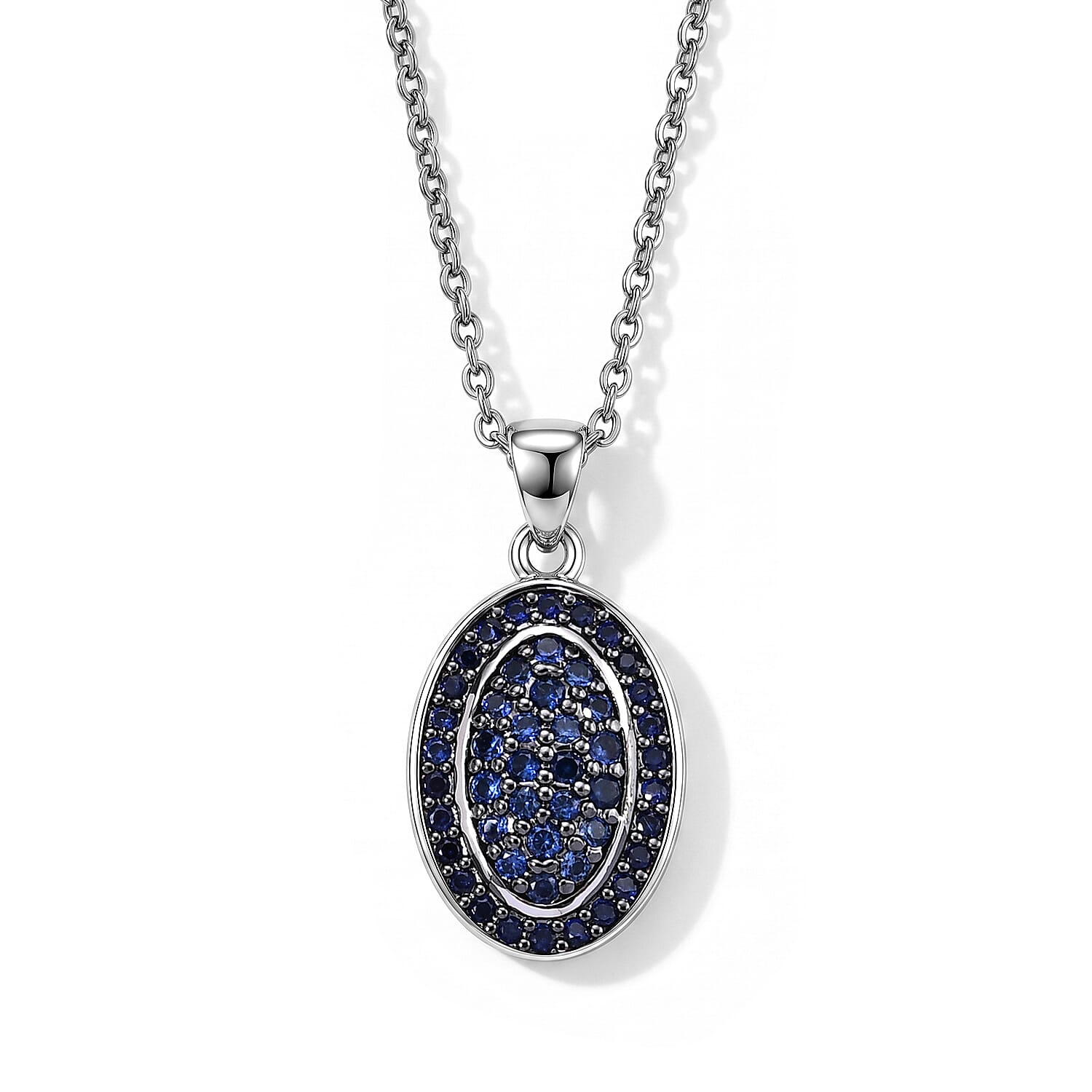 EverTrue Lab Created Blue Sapphire 1.10 ctw Radiant Orbit Pendant in Platinum Bond with Stainless Steel Necklace 20 Inches